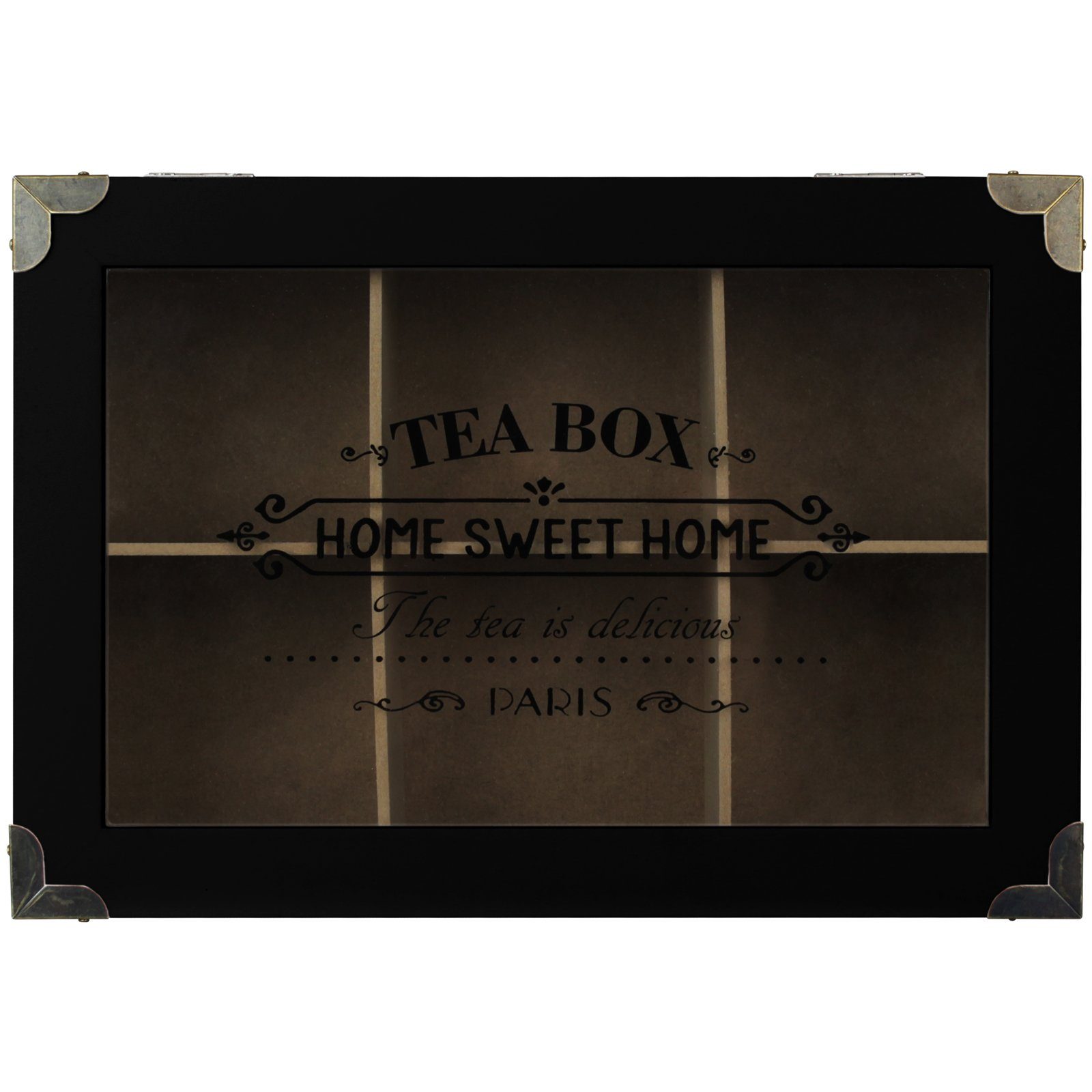 Tee Home Teebeutelbox Teebeutel 6 Teebeutelkiste Teebox Fächer Teedose Dose Farbwahl Box Teekasten Koopman Schwarz Tee-Box, Sweet Kiste