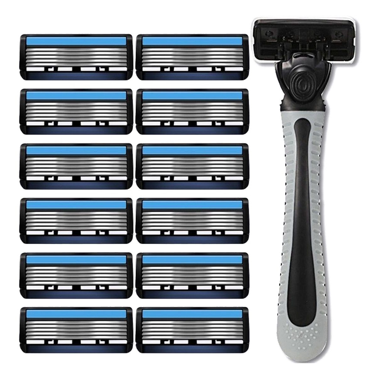 Novzep Nassrasierer Rasierer,Nassrasierer mit 12er Ersatzklingen,6 Lagen Herrenrasierer, mit flexiblem Klingenkopf und Schmierstreifen