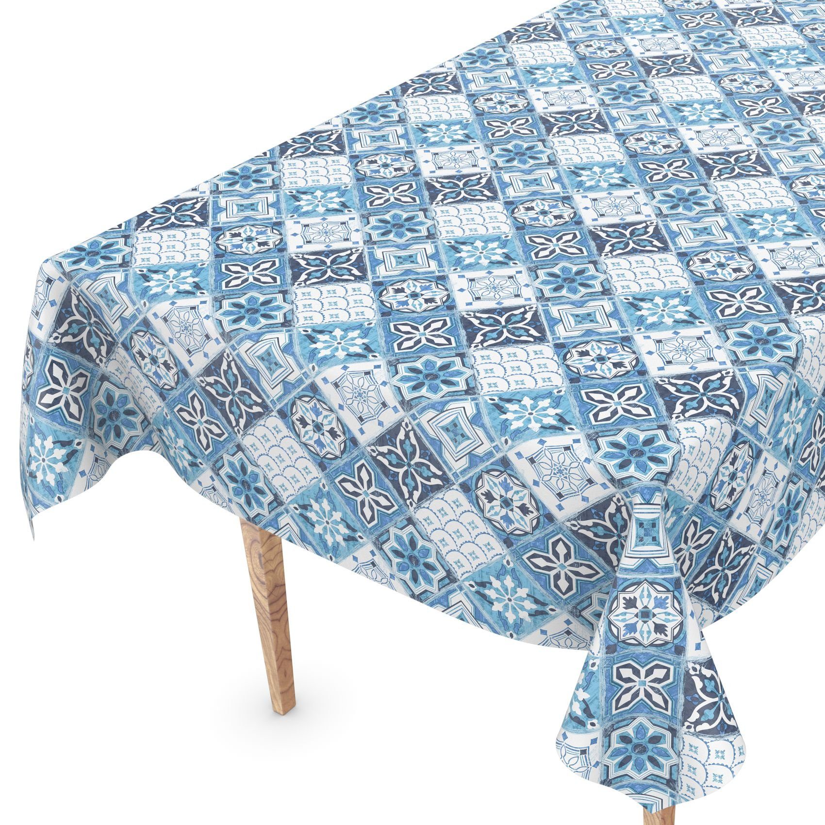 ANRO Tischdecke Tischdecke Wachstuch Retro Blau Robust Wasserabweisend  Breite 140 cm, Geprägt