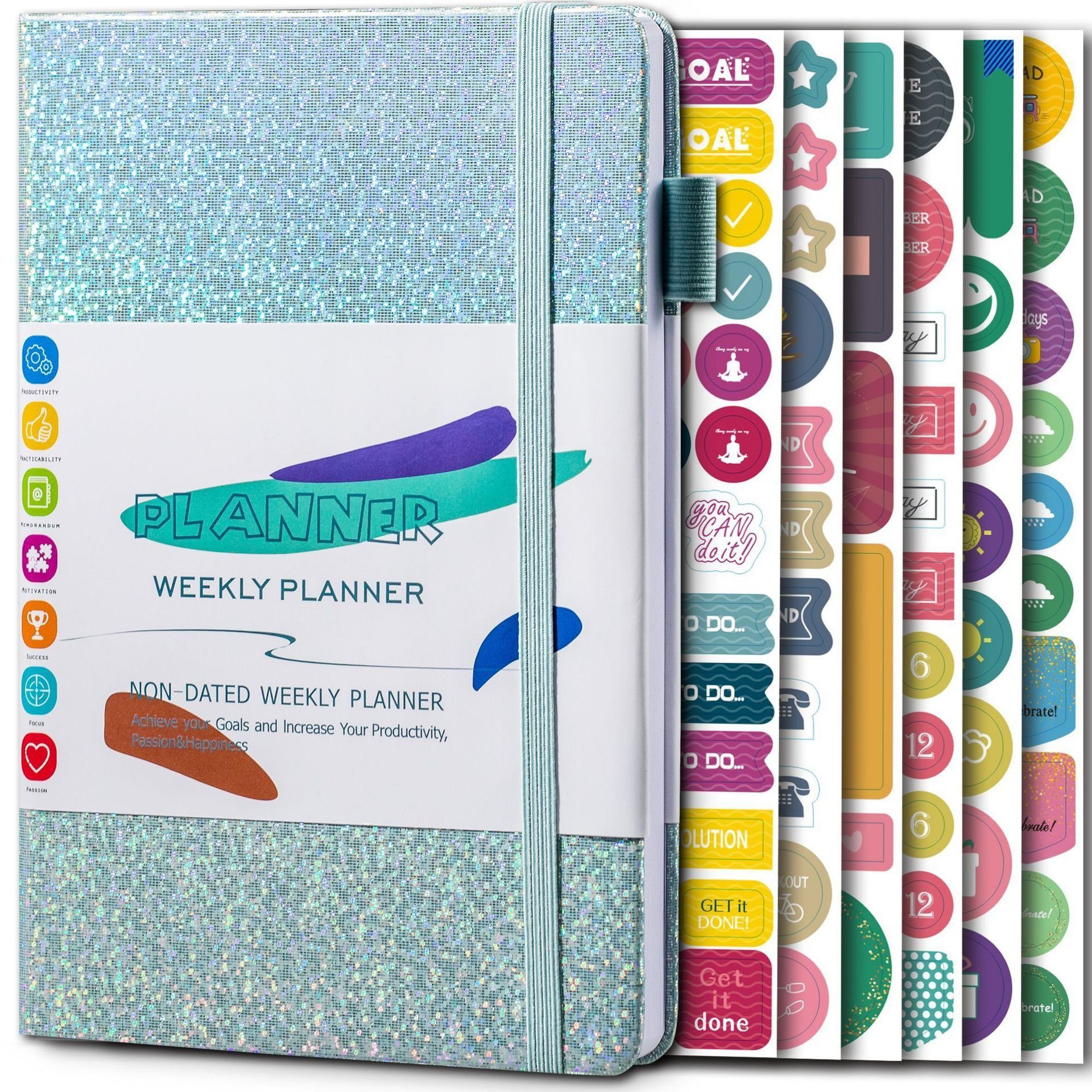 AURIVION Notizbuch Notizbuch Planer Notizbuch A5,DIY Buchkalender Daten DIY Kalender Studienplaner 2024/2025, Gummiband,mit Aufkleber