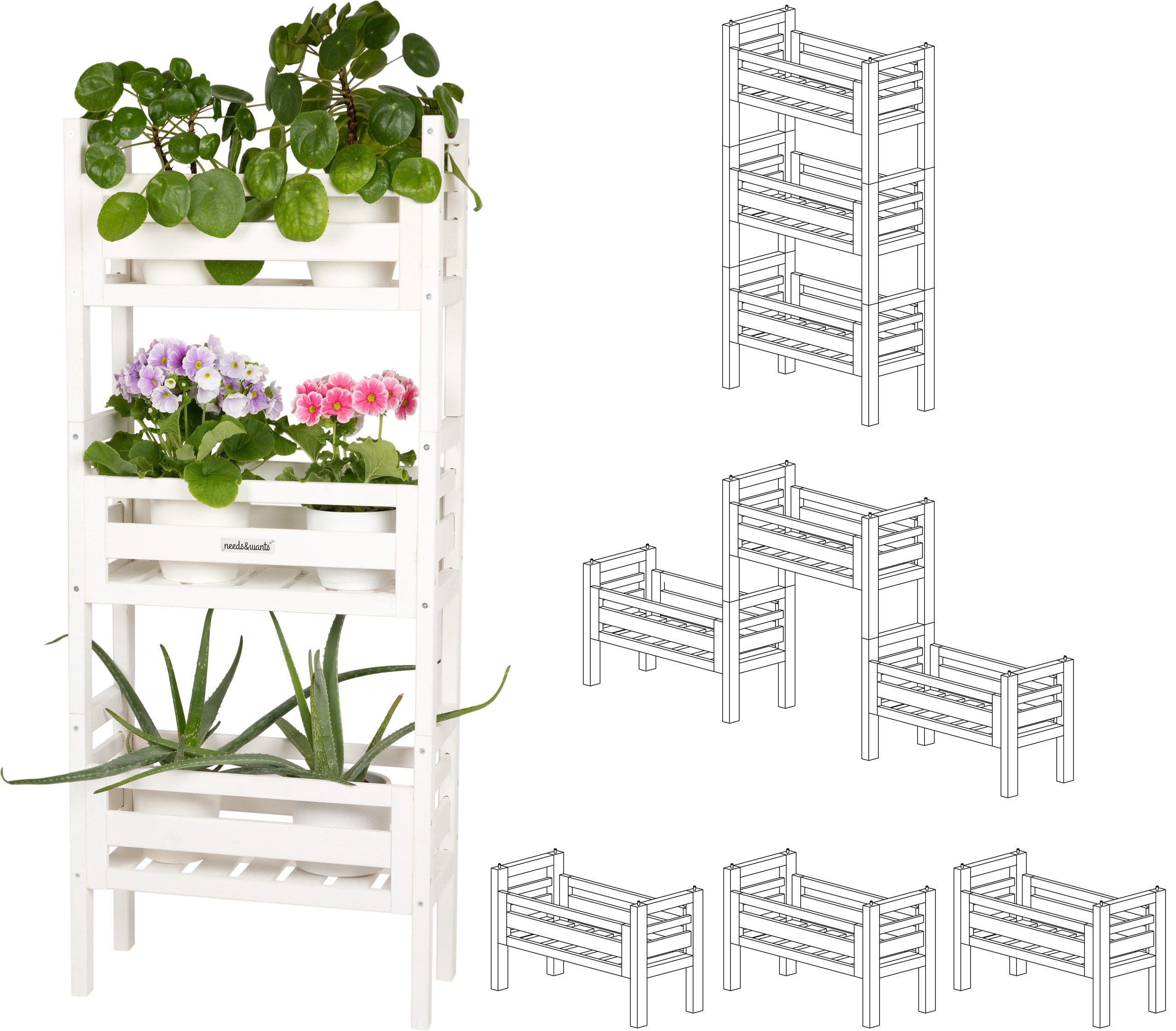 needs&wants® Blumenständer Pflanzenständer Blumentreppe Pflanzenregal Blumenregal Pflanzentreppe, Outdoor Indoor Balkon draußen Blumenleiter Blumenständer Pflanztreppe