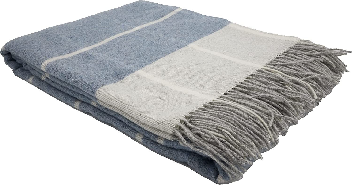 Wohndecke Fair De Luxe Woll-Kaschmir-Decke, Plaid/Wohndecke, Blau/Beige, He günstig online kaufen