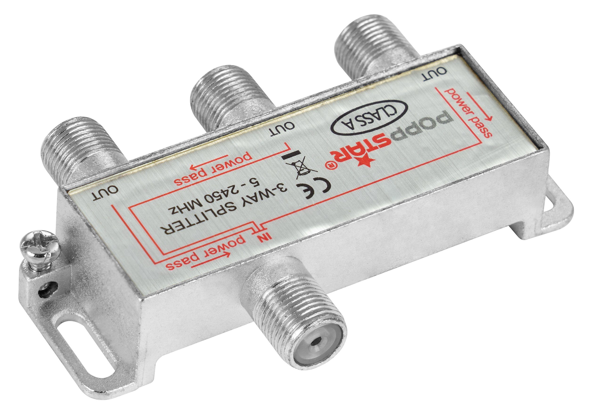 Poppstar Sat-Verteiler Splitter analog/digital SAT-Antenne 3-Fach, Satellit (Umschalter Radio IEC inkl. Adapter Kabel 3-fach LNB) für Antenne TV Fernseher