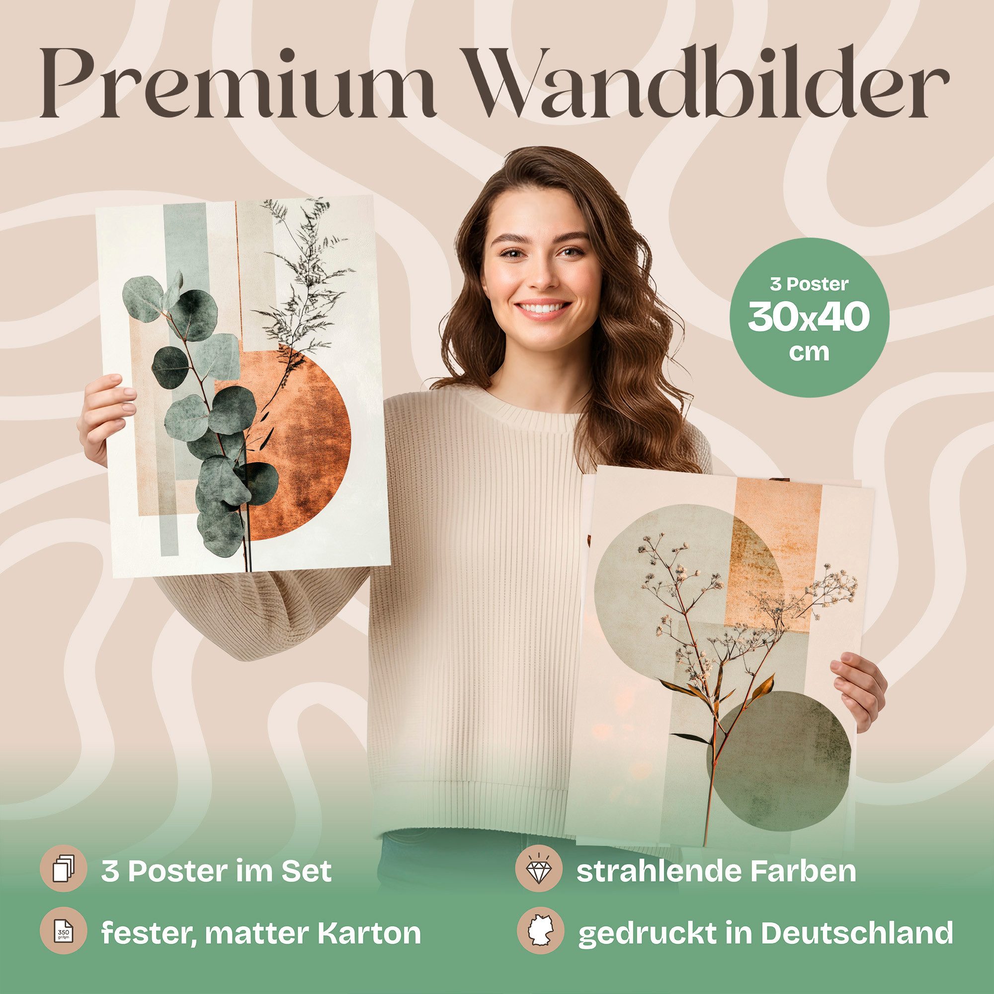 ARTFAVES Bilder-Collage Poster Set Abstract Flower Art 2 I mehrteilige Bilderwand I Wandbilder, (Wandbilder modern, 3 St)
