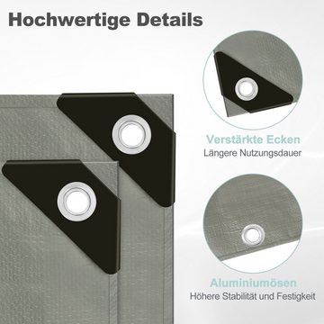 Woltu Schutzplane (1-St), Abdeckplane wasserdicht, mit Ösen, UV-Schutz, reißfest, grau