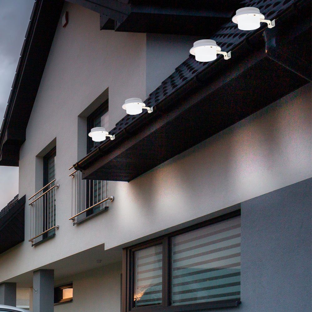 etc-shop Außen-Wandleuchte, LED-Leuchtmittel fest verbaut, Warmweiß, Dachrinnenleuchte weiß Wandlampe Klemme LED Außenleuchte Zaunlampe 4x | Wandleuchten