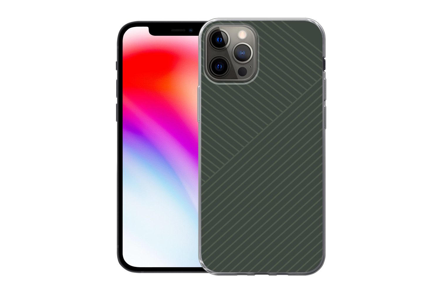 MuchoWow Handyhülle für Apple iPhone 12 Pro Linien - Abstrakt - Grün - Minimalistisch, Smartphone-Bumper, Print, Handy Schutzhülle Dünn