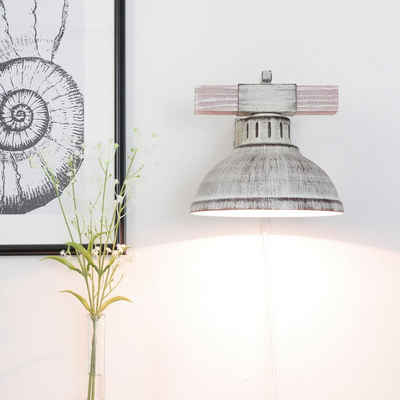 Licht-Erlebnisse Wandleuchte HAKON, ohne Leuchtmittel, Shabby Wandlampe Weiß Holz Metall mit Stecker rustikal Wohnzimmer