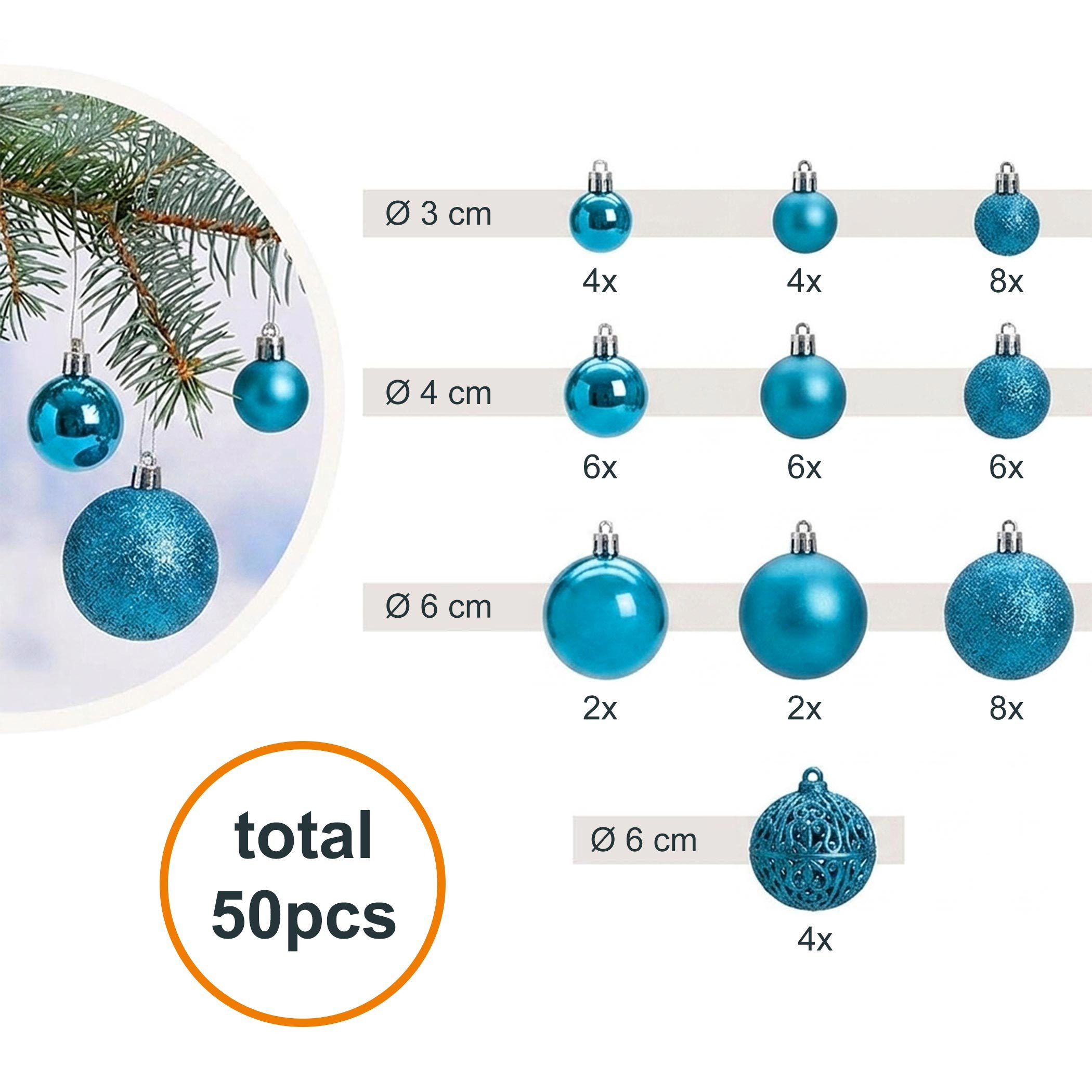 Spetebo Weihnachtsbaumkugel Kunststoff Christbaumkugel Set bruchsicher (50 St), inklusive Metall Haken