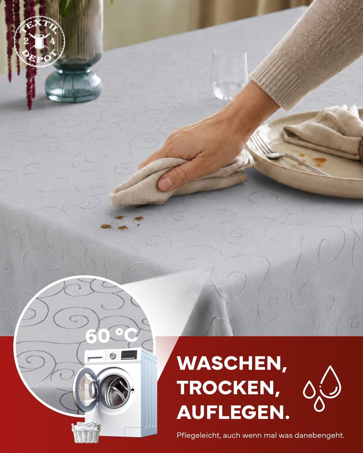 texpot Tischdecke Ranken Schnörkel glänzend bügelfrei fleckabweisend (1-tlg)