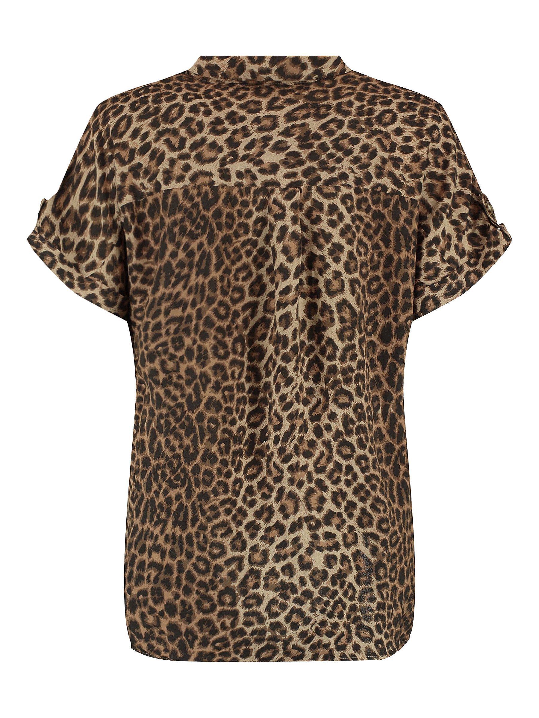 Vero Moda Blusenshirt Leopardenmuster, kurzärmelig, Vordertaschen für Damen Viskose aus verbesserter Rohstoffbeschaffung nachhaltig Kurzarm