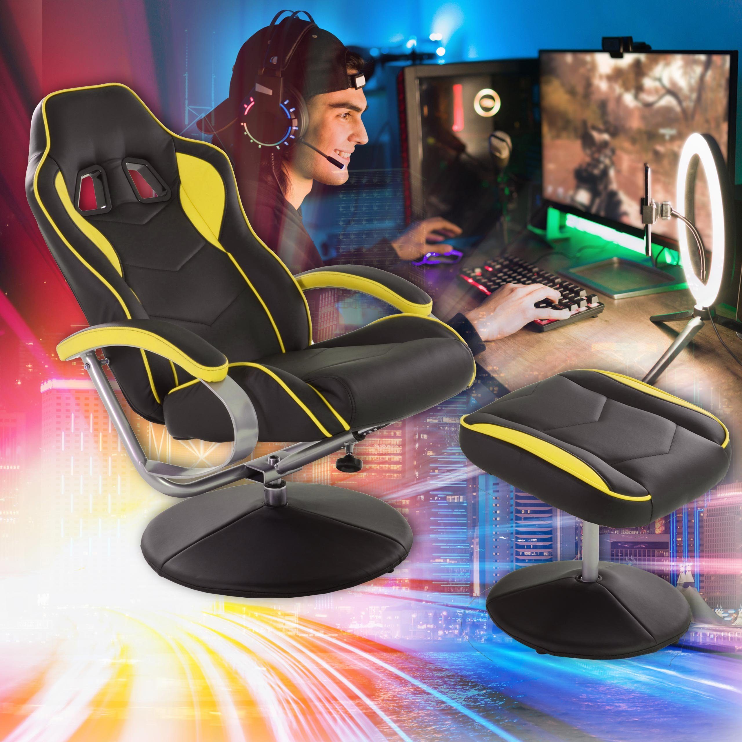 Raburg Gaming-Stuhl Sessel-Set DRIFT Sport in Soft-Touch Kunstleder, verschiedene Farben, mit Hocker & mit Relaxfunktion SCHWARZ-GELB