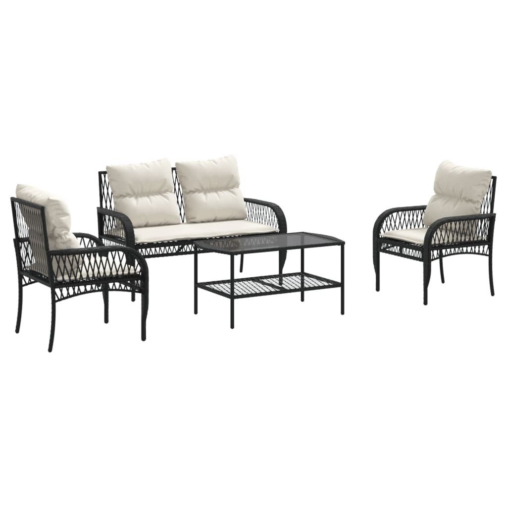 vidaXL Gartenlounge-Set 4-tlg. Garten-Sofagarnitur mit Kissen Schwarz Poly Rattan, (1-tlg)