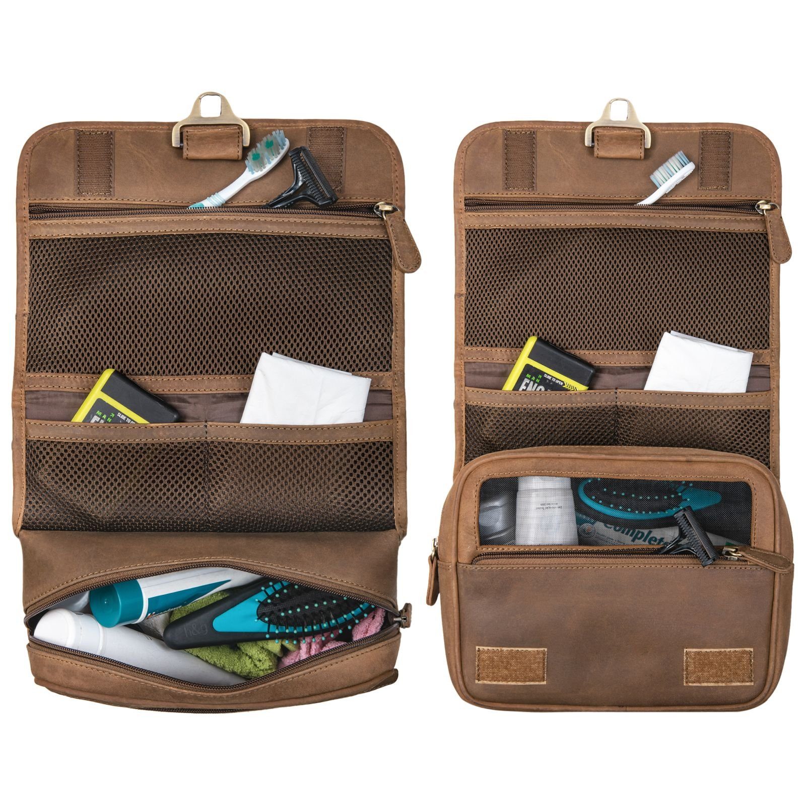 STILORD Kulturbeutel "Arlo" Kulturtasche Leder zum Aufhängen mit Henkel und Ring Unisex