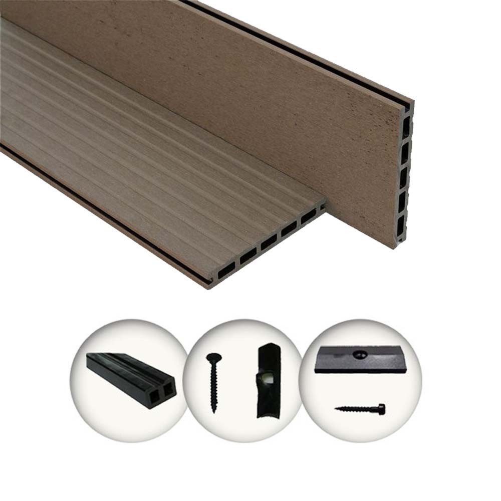 Terrassendielen WPC / BPC Komplettset WoodoBasic (20 x 145 mm, 2,4 m lang) braun