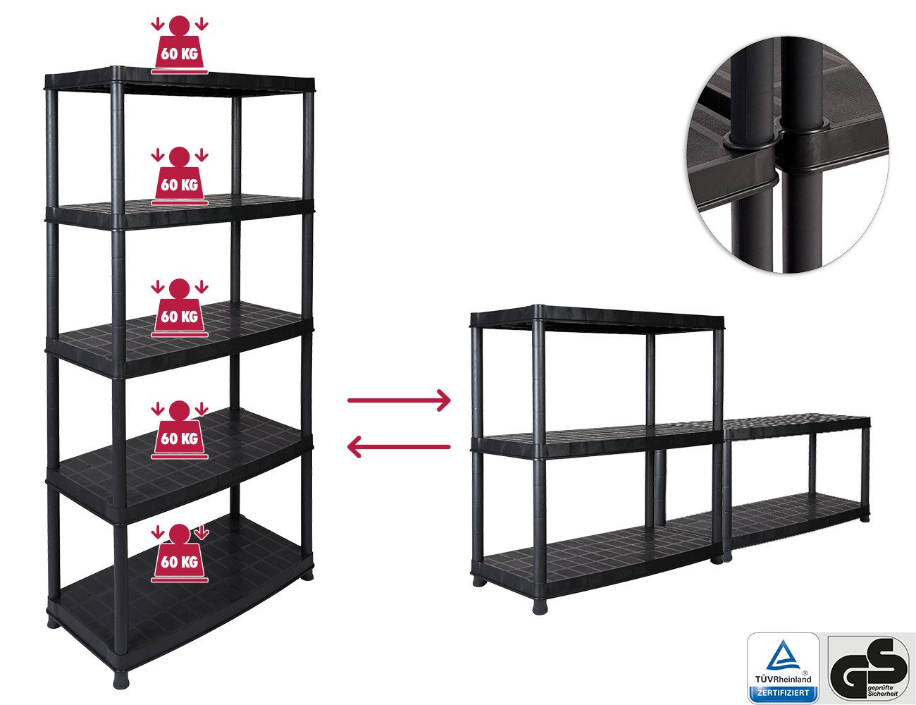 Kreher Schwerlastregal 'Optimo' mit 5 Böden in Schwarz, 1-tlg.