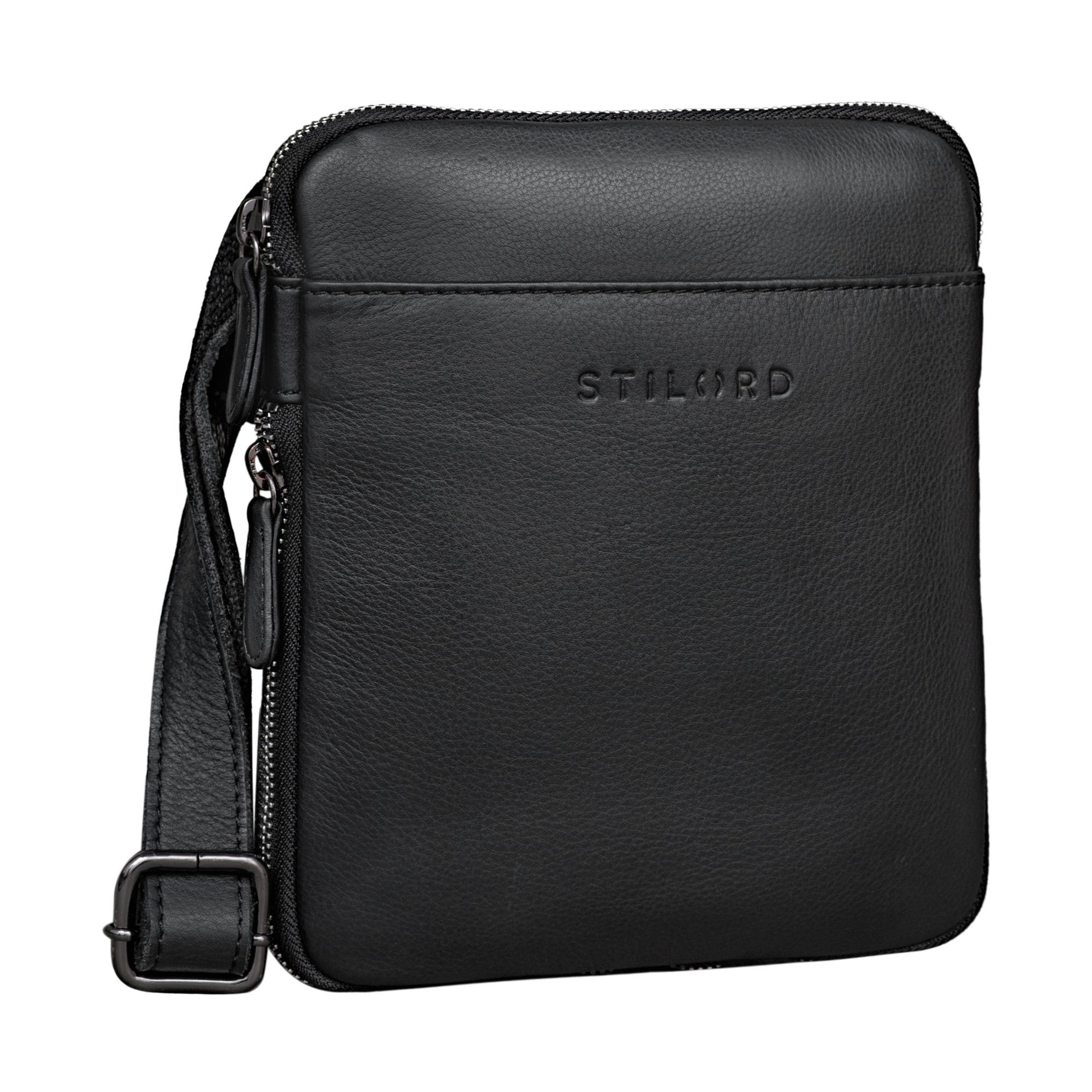 STILORD Messenger Bag "Carson" Kleine Herren Leder Tasche schwarz