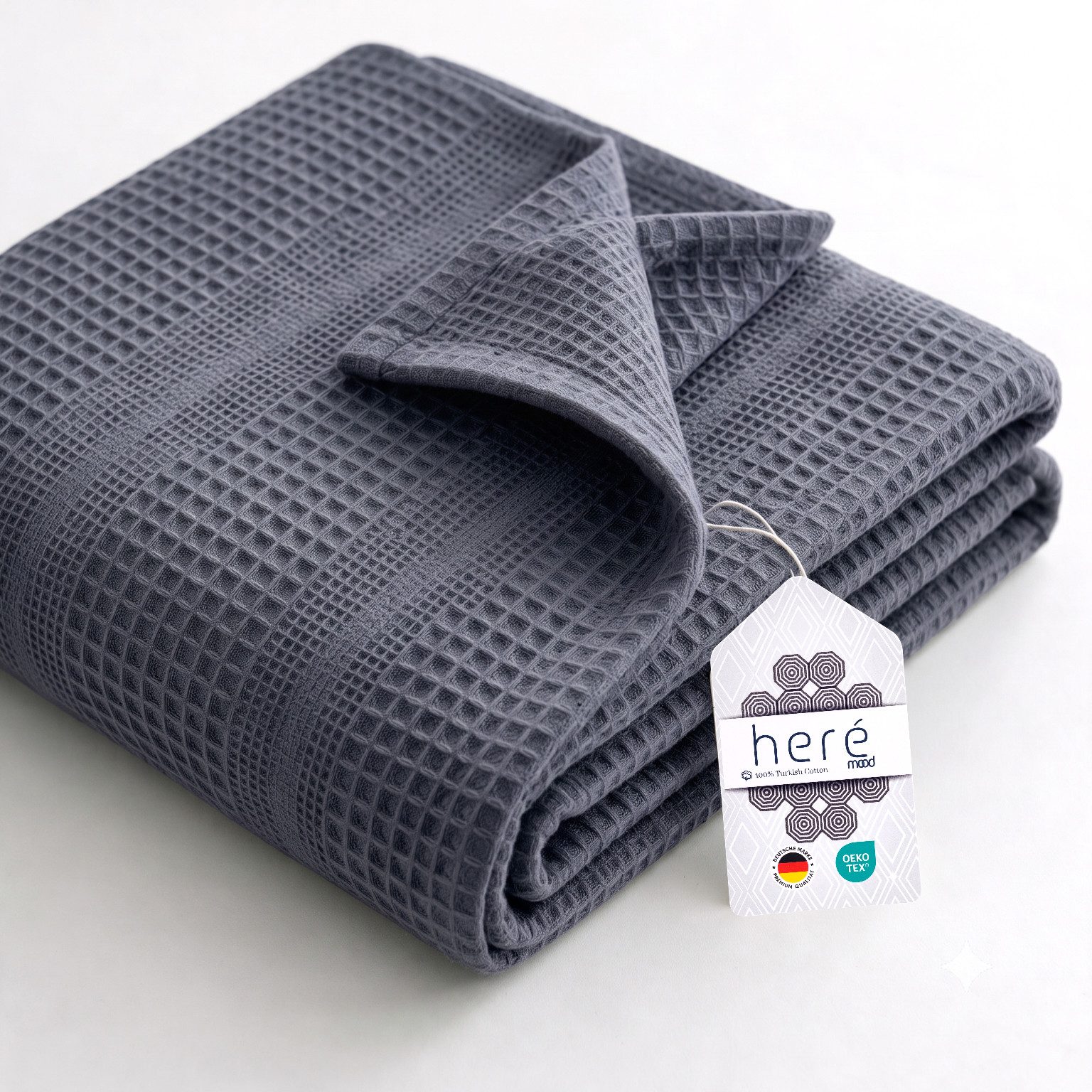 herémood Tagesdecke aus 100% Baumwolle – Wohndecke Elegante Waffelpique Kuscheldecke, für Sofa & Bett, atmungsaktiv & pflegeleicht – 150x200 cm ANTHRAZIT
