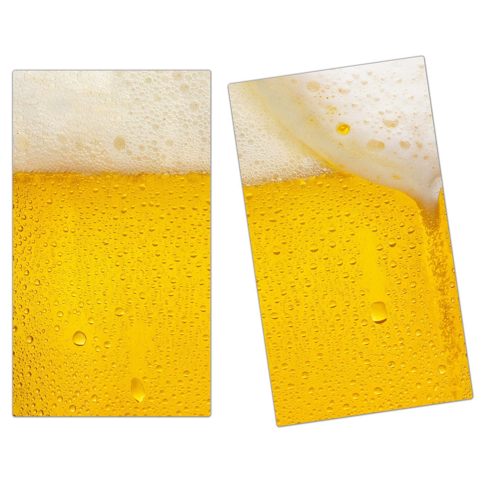 Primedeco Herd-Abdeckplatte Herdabdeckplatte Spritzschutz aus Glas Frisch gezapftes Bier, Glas, (2 tlg)