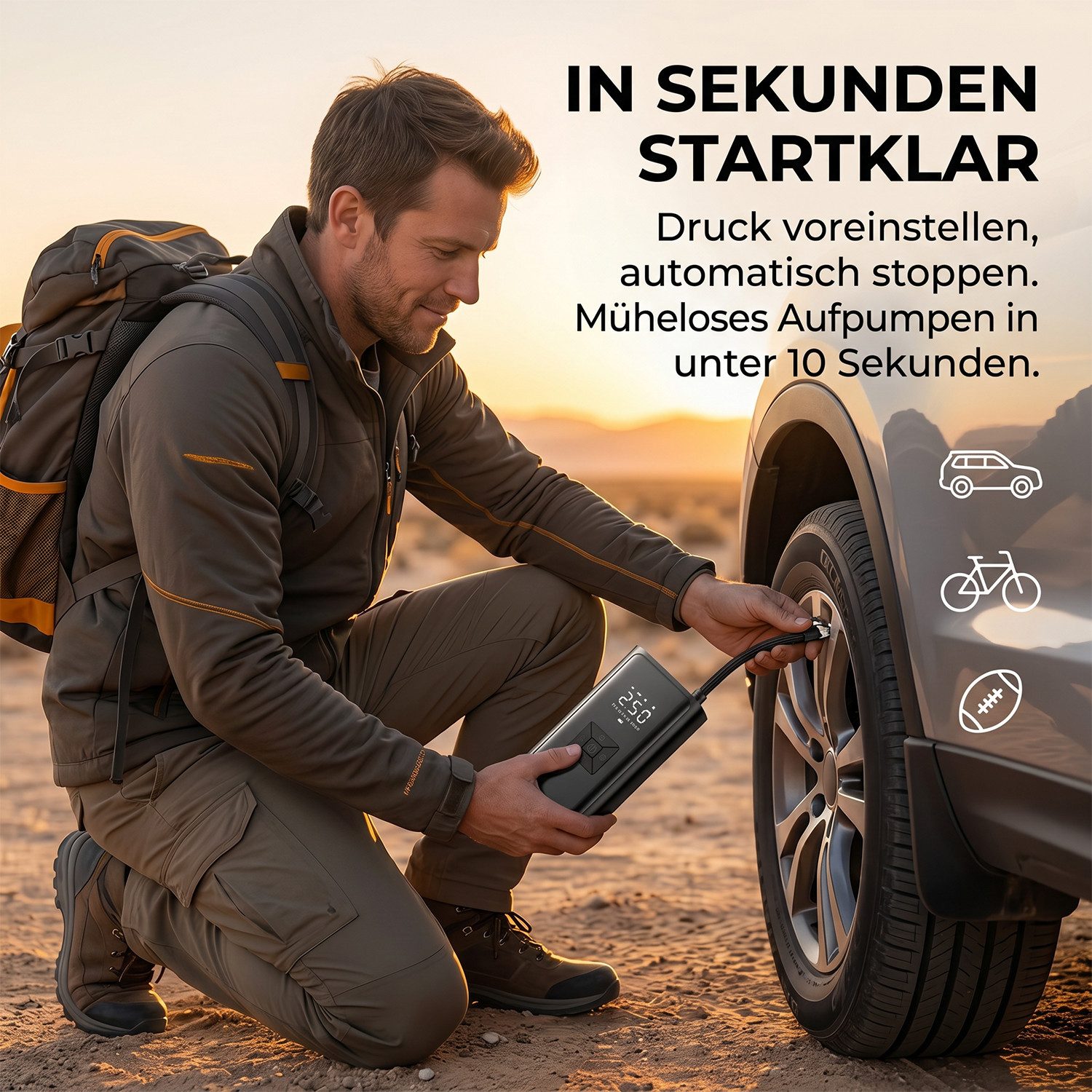 AKKEE Akku-Luftpumpe Elektrische Luftpumpe 6000mAh für Auto, Motorrad, Fahrrad, Bälle, 150PSI Elektrischer Kompressor Tragbar Fahrradpumpe