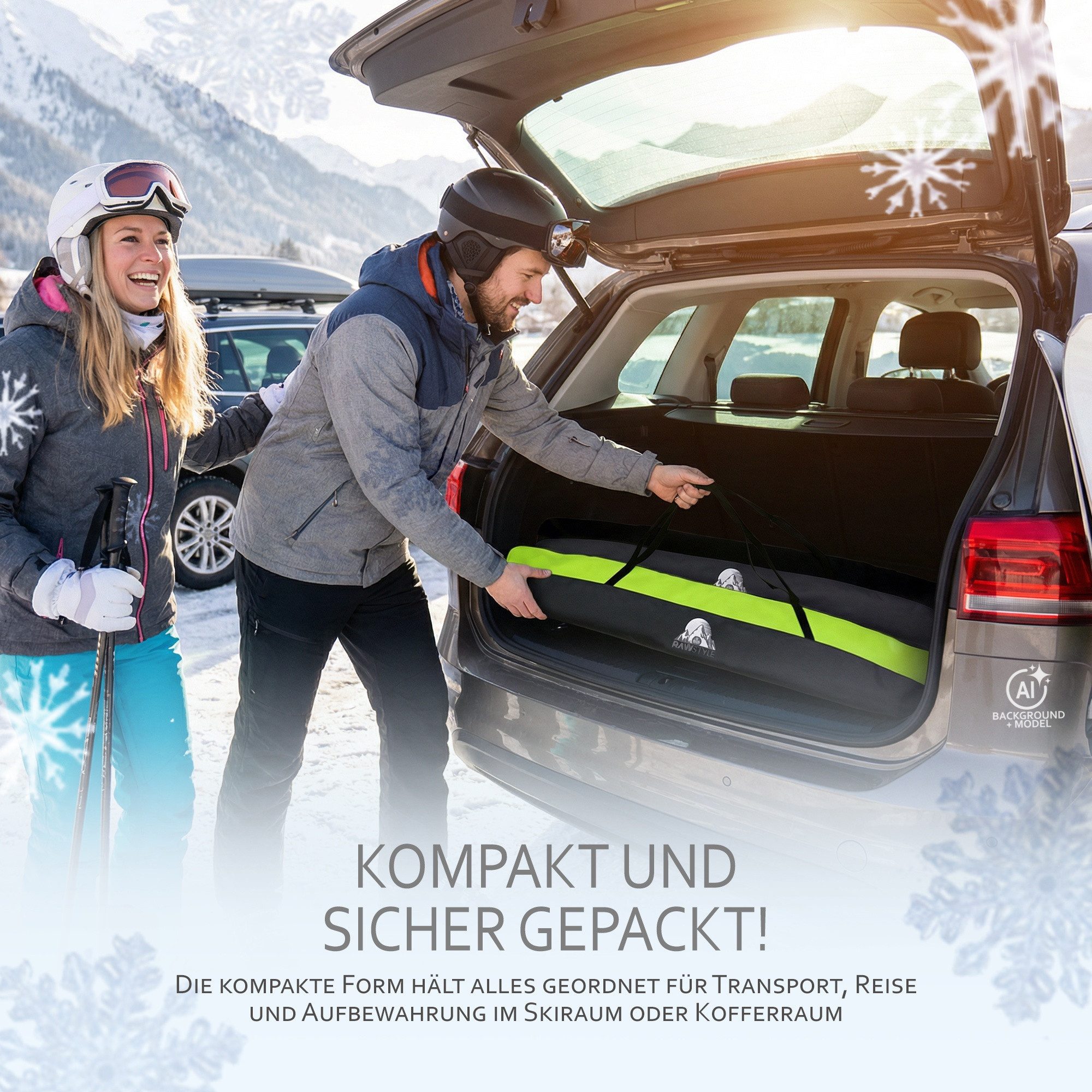 BambiniWelt by Rafael K. Skitasche Skitasche Skisack für Ski 160cm 180cm 190cm Skistöcke Skibag Skicover, wasserdicht