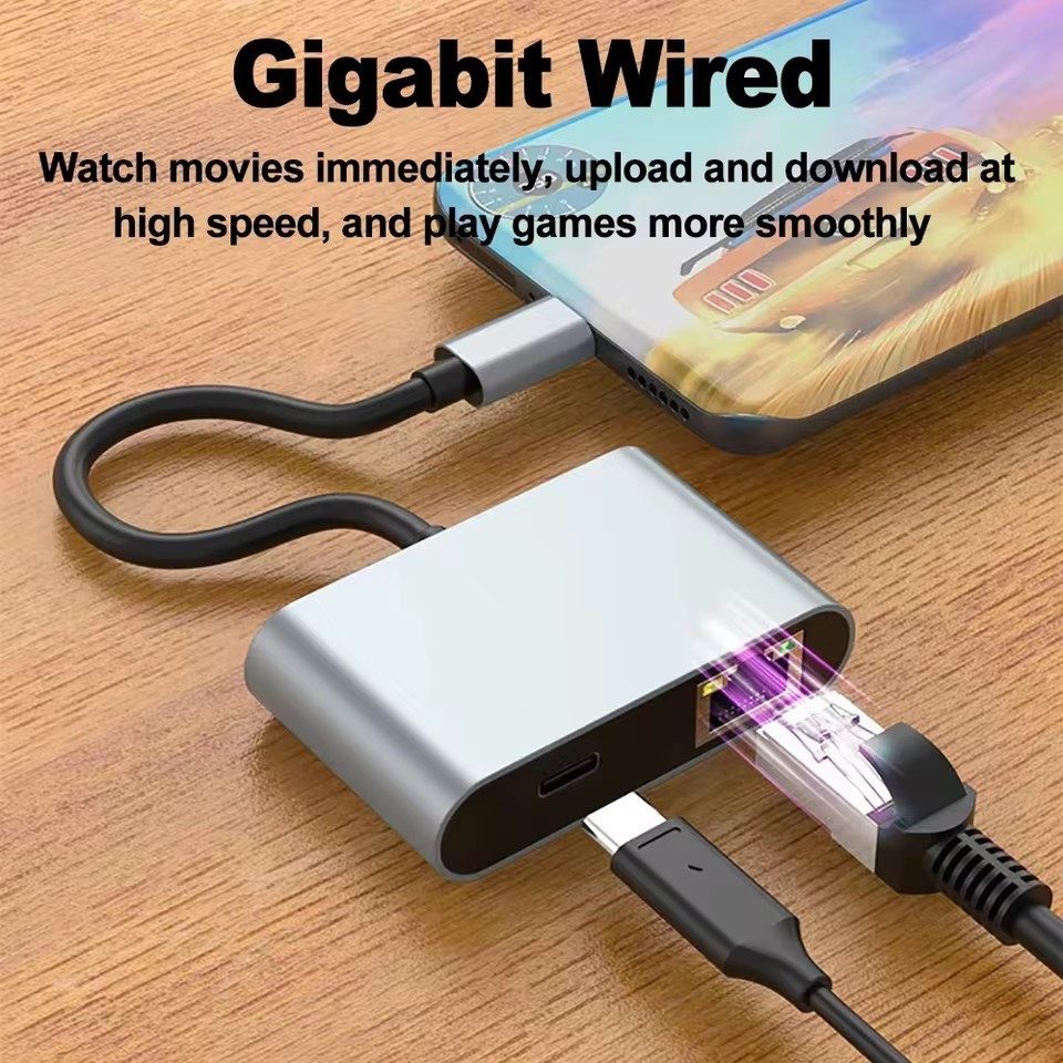 Montegoni 4-in-1 USB C Dockingstation mit RJ45, PD 60W und USB Hub Computer-Adapter zu USB Type-C, 1000Mbps Ethernet Port, Kompatibilität, Kompaktes Design