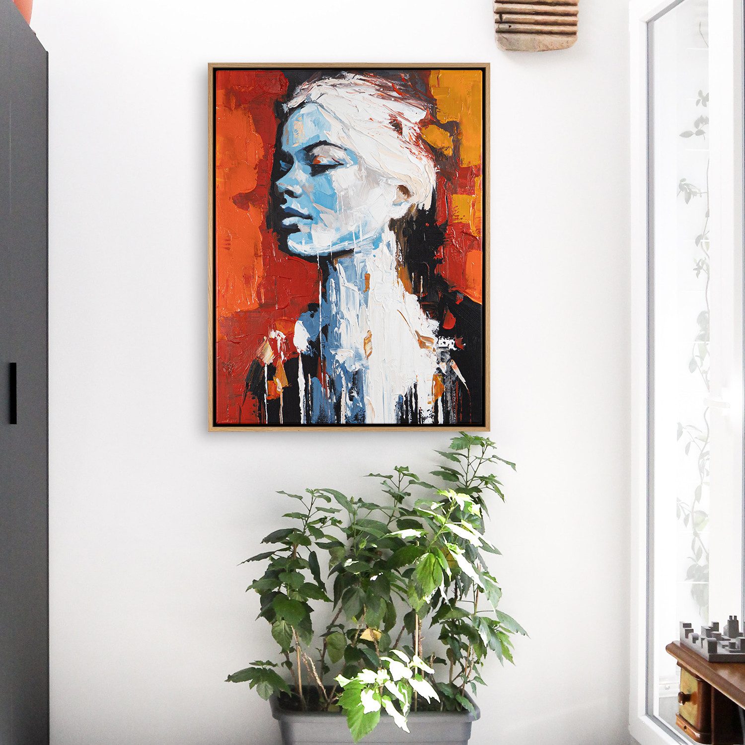 AUREDAS Gemälde 60x80 Rahmen hell, Portrait, Frau, handgemaltes Gemälde