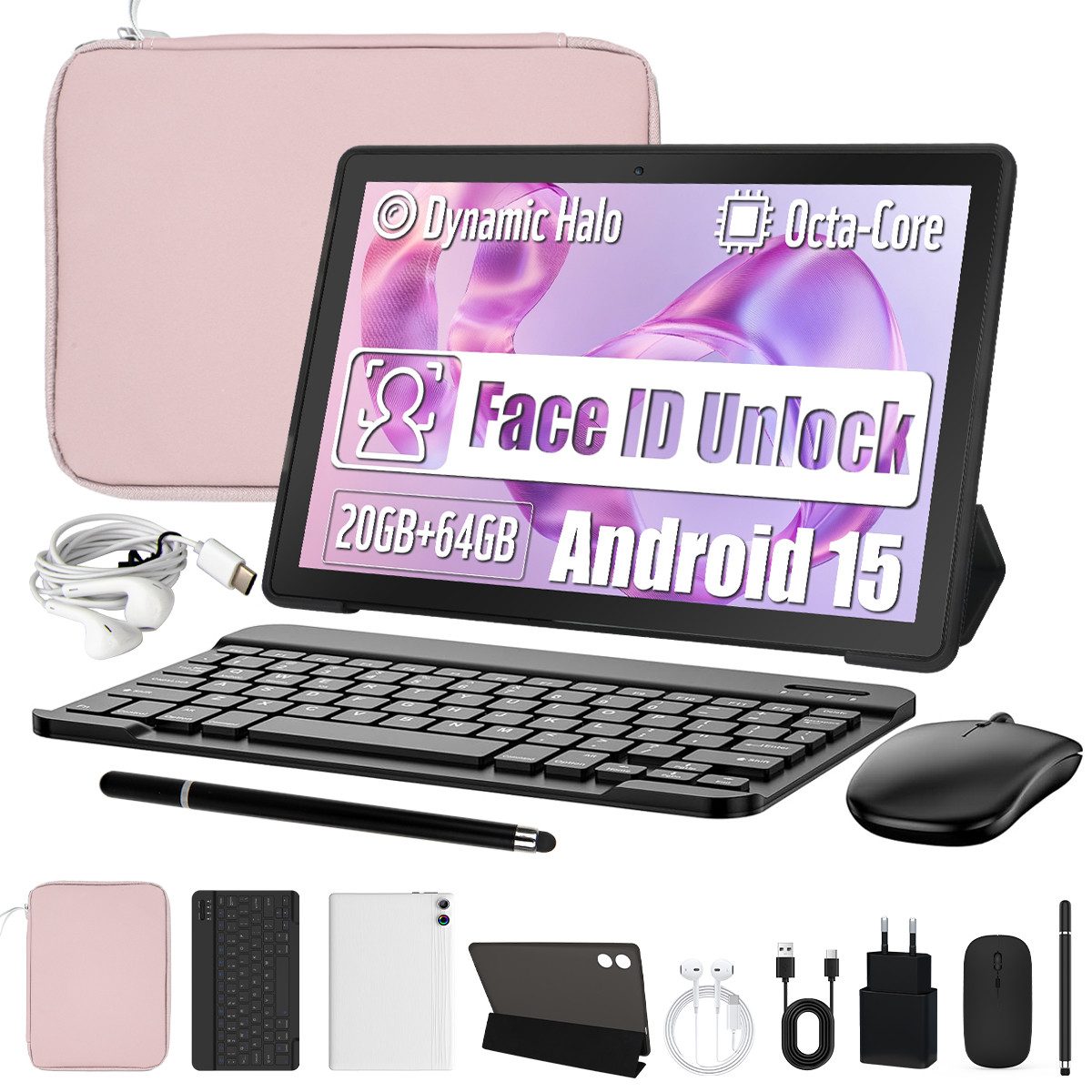 BUFO 10,1'', 64GB, mit Tastatur Stift Maus Hülle, Android 15/16, WiFi 6 Tablet (10", 64 GB, Android 15, WiFI 6, HD IPS, 20(3+17)GB RAM, mit Tastatur/Stift/Maus/Hülle/Kopfhörer)