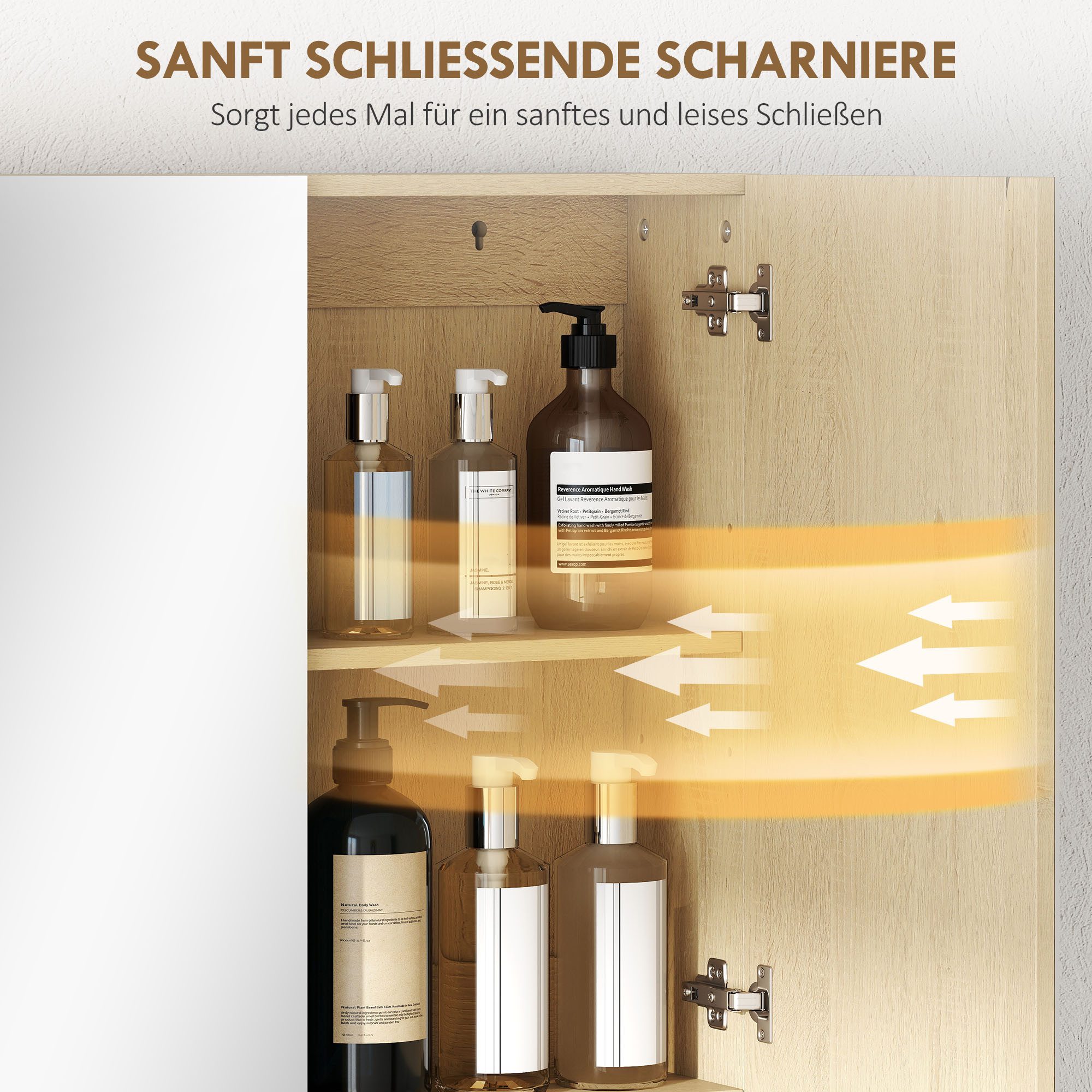HOMCOM Spiegelschrank Bad Hängeschrank mit Spiegel Soft-Close, 2 Türen (Badschrank, 1-St., Badezimmerschrank) 60 x 16,6 x 75cm, Eiche – Bild 5 von 5