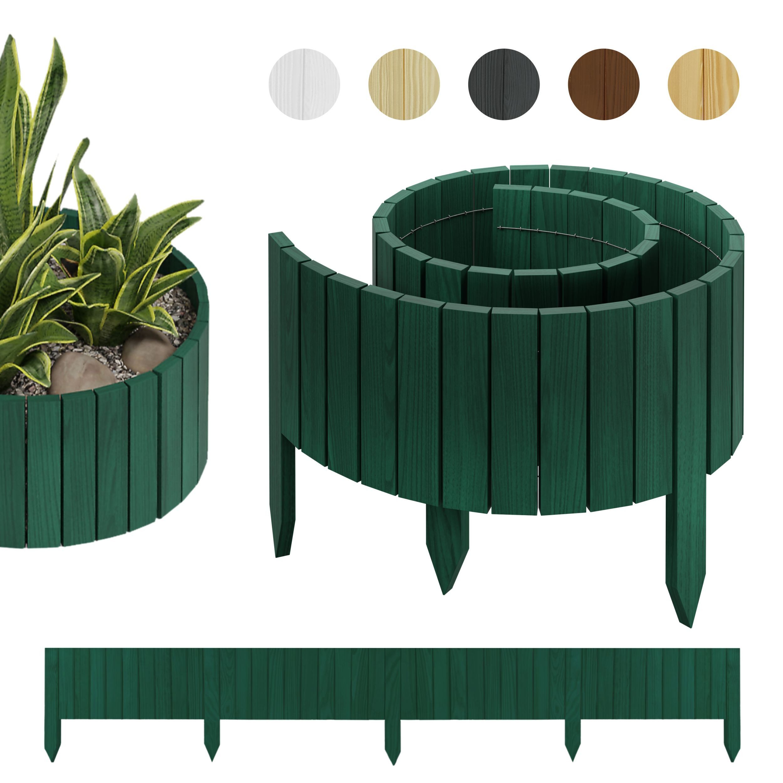 be4nature Palisade Beeteinfassung Beetumrandung Rasenkante Flexibler Rollborder Dekozaun, LxH: 200x40 cm, Dunkelgrün, Umzäunung aus Holz Garten Beeten Blumenbeeten Kräutergarten Umrandung