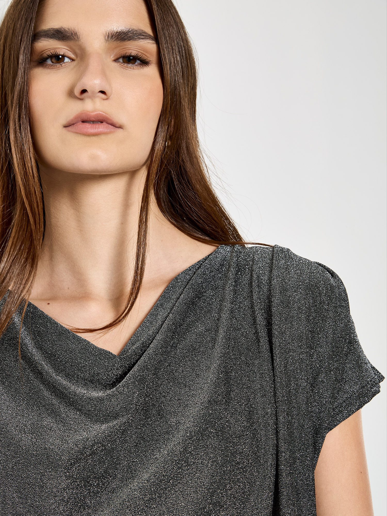 Apricot Paillettenshirt Top mit Glitzer