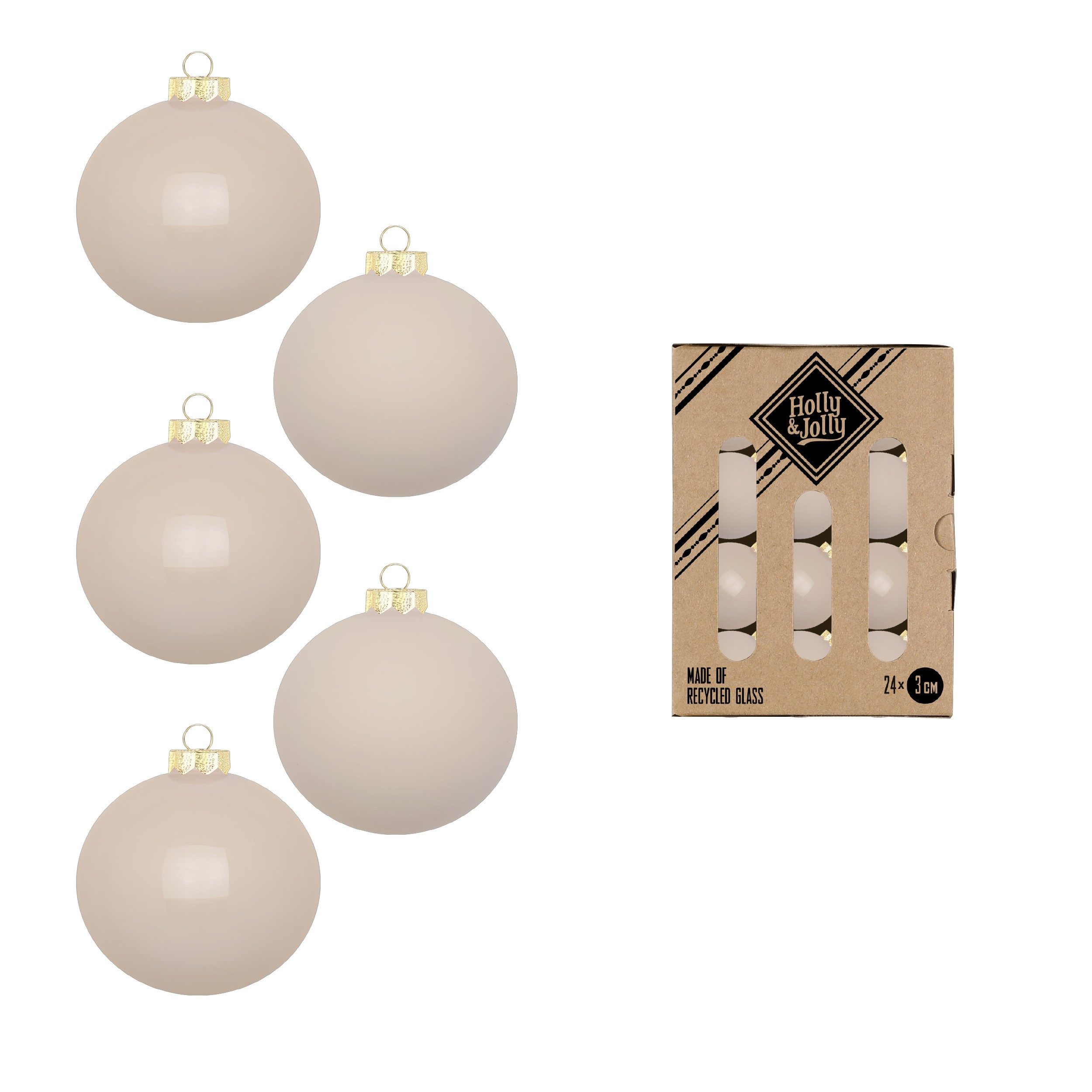 Holly & Jolly Weihnachtsbaumkugel, Weihnachtskugeln Glas 3cm 24 Stück - Precious Ivory