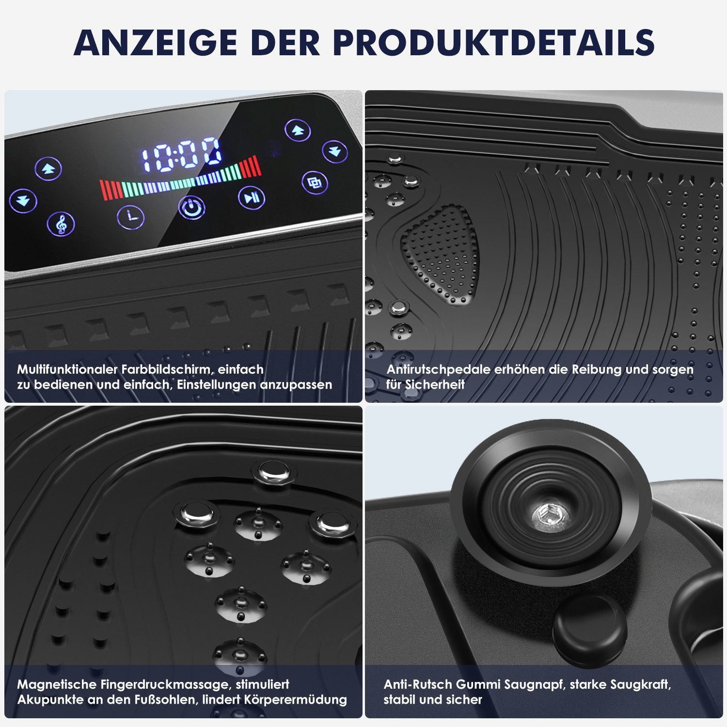 kehot Vibrationsplatte 4D Vibrationsplatte mit 3 Motoren–Profi Ganzkörpertraining für zuhause, 300 W, 120 Intensitätsstufen, (5 Programme, Bluetooth-Musik & Magnet-Massage, Einfache Bedienung), inkl. Trainingsbänder, Fernbedienung für effektives Heimtraining,200kg