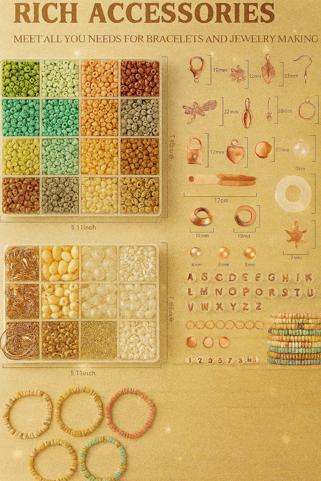 LA CUTE Perlenarmband Set 3mm Schmuck Bastelset – Perlenbox mit Buchstaben & Aufbewahrungsbox (Kreatives Schmuck Bastelset mit Aufbewahrungsbox und Zubehör, 5000-tlg., Komplettes DIY Bastelset mit 24 Farben, Buchstaben- & Holzperlen), 24 Farben Perlen Set mit Buchstaben & Holzperlen