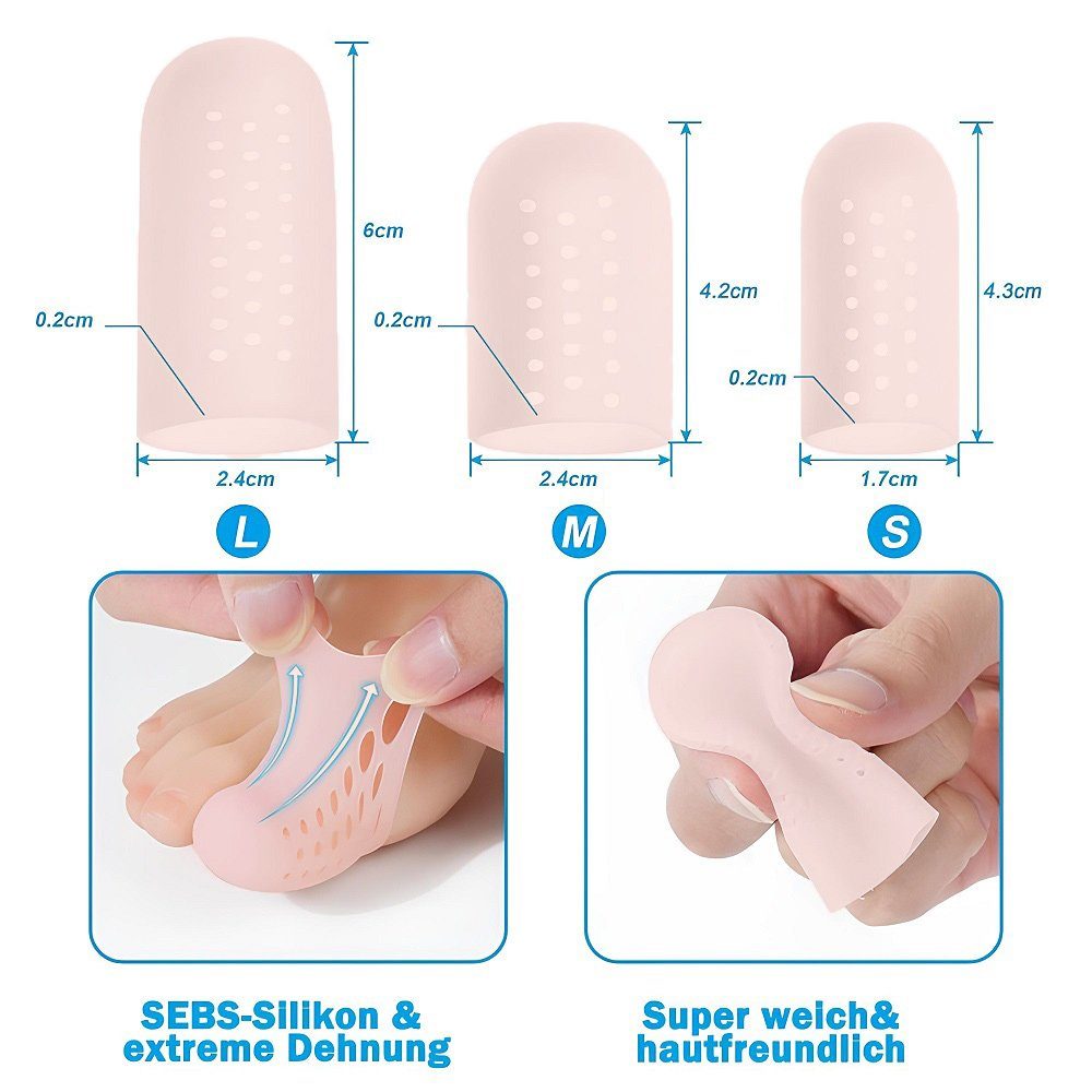 COOL-i ® Zehenschutzpolster Zehenschutzkappen – 16 Stück (S/M/L), Silikon – gegen Blasen, Druckstellen, Hühneraugen & eingewachsene Nägel – wiederverwendbar