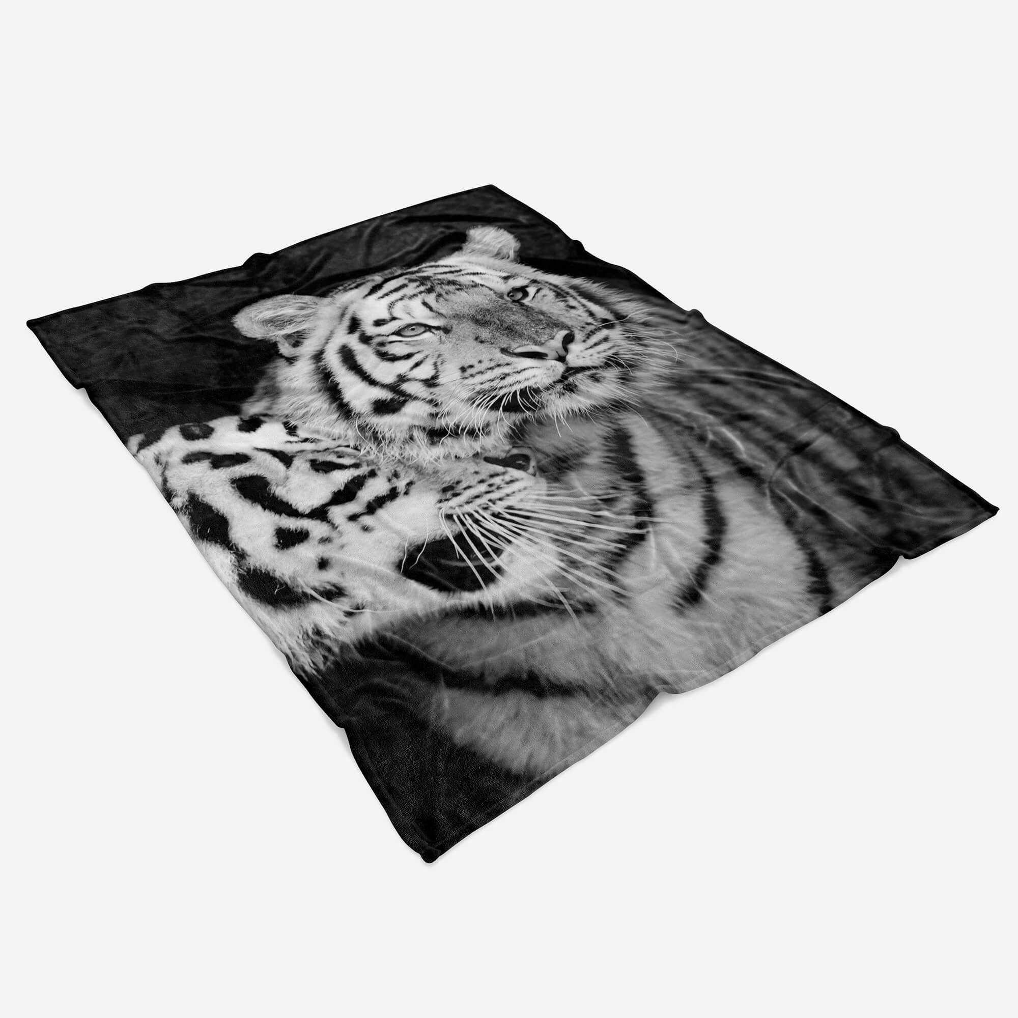 Sinus Art Handtücher Handtuch Strandhandtuch Tiger Schwar, Handtuch Weiße Tiermotiv Saunatuch Kuscheldecke mit (1-St), Baumwolle-Polyester-Mix