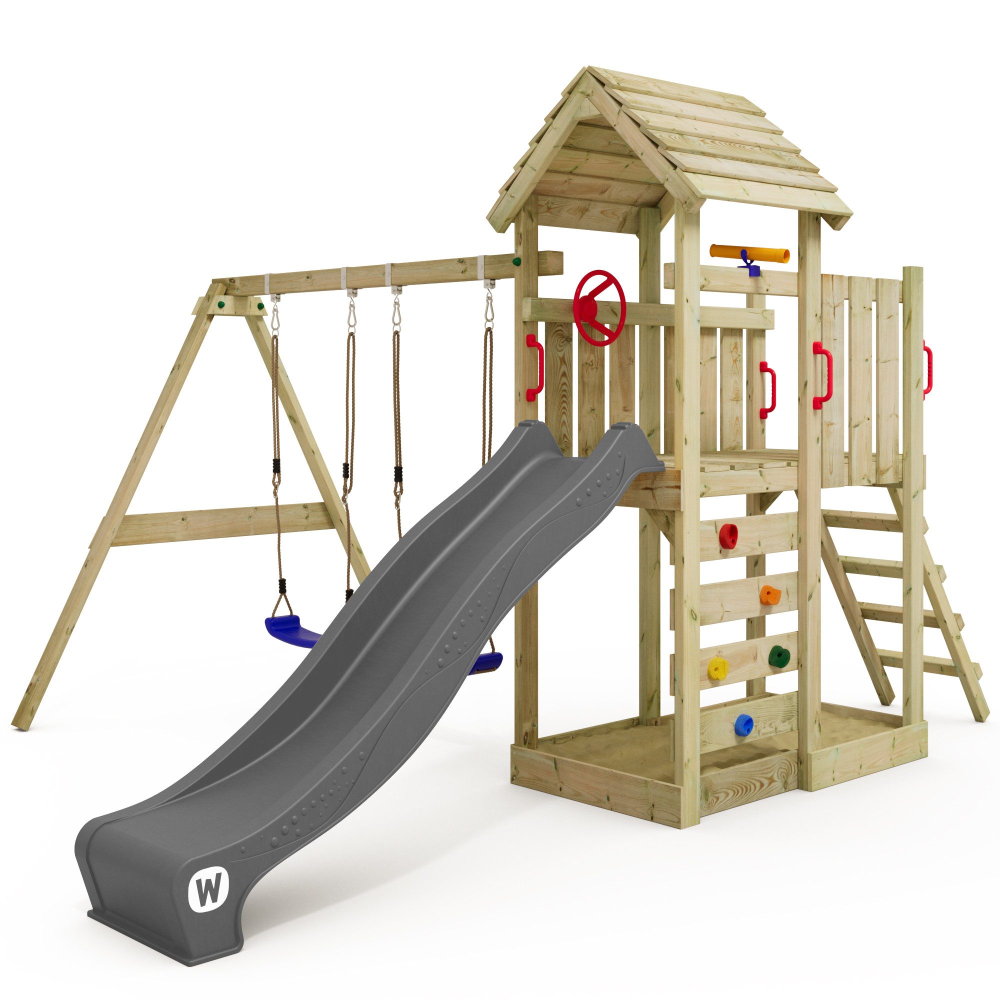 Wickey Spielturm MultiFlyer mit Holzdach, Doppelschaukel günstig online kaufen