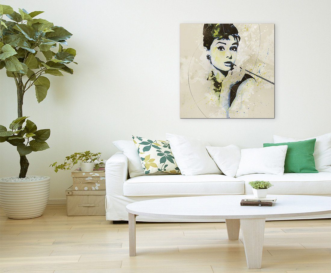 Sinus Art Leinwandbild Audrey Hepburn II Aqua 60x60cm Aqua Art Wandbild
