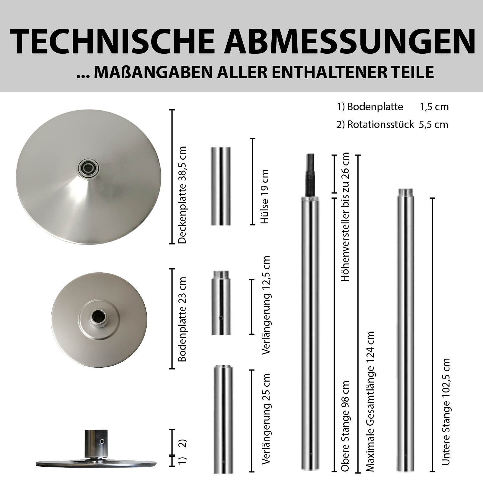 TRUTZHOLM Pole Dance Stange Pole Dance Tanzstange 220-274 cm Tabledance Static&Spinning Funktion