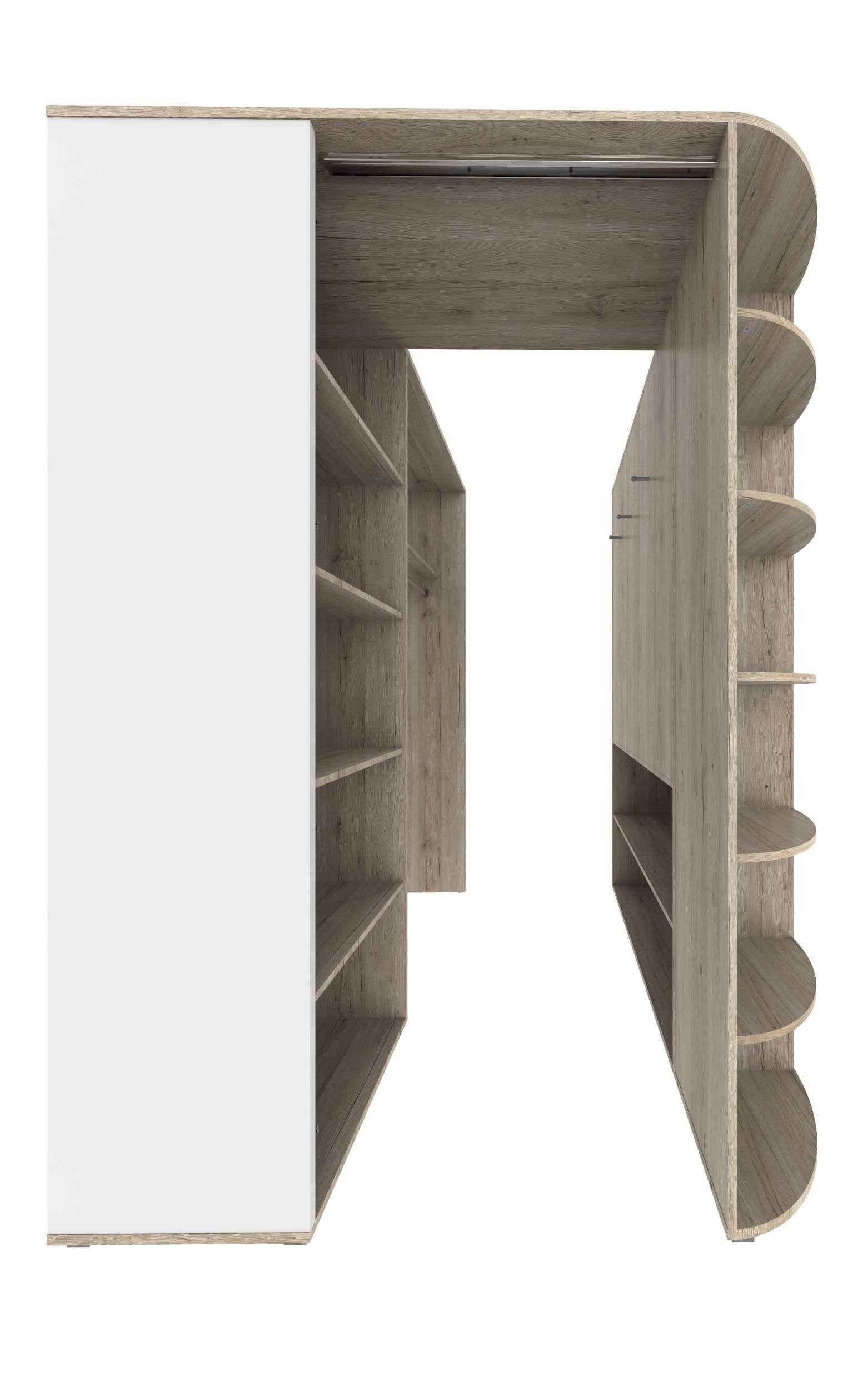 Design aus made Sanremo höhenverstellbare mit - (Kleiderschrank, Stauraum, Eiche Modern, I Kinderkleiderschrank Mehrzweckschrank) Europa Holzwerkstoff, Weiß Stylefy Karoline viel in Einlegeböden,