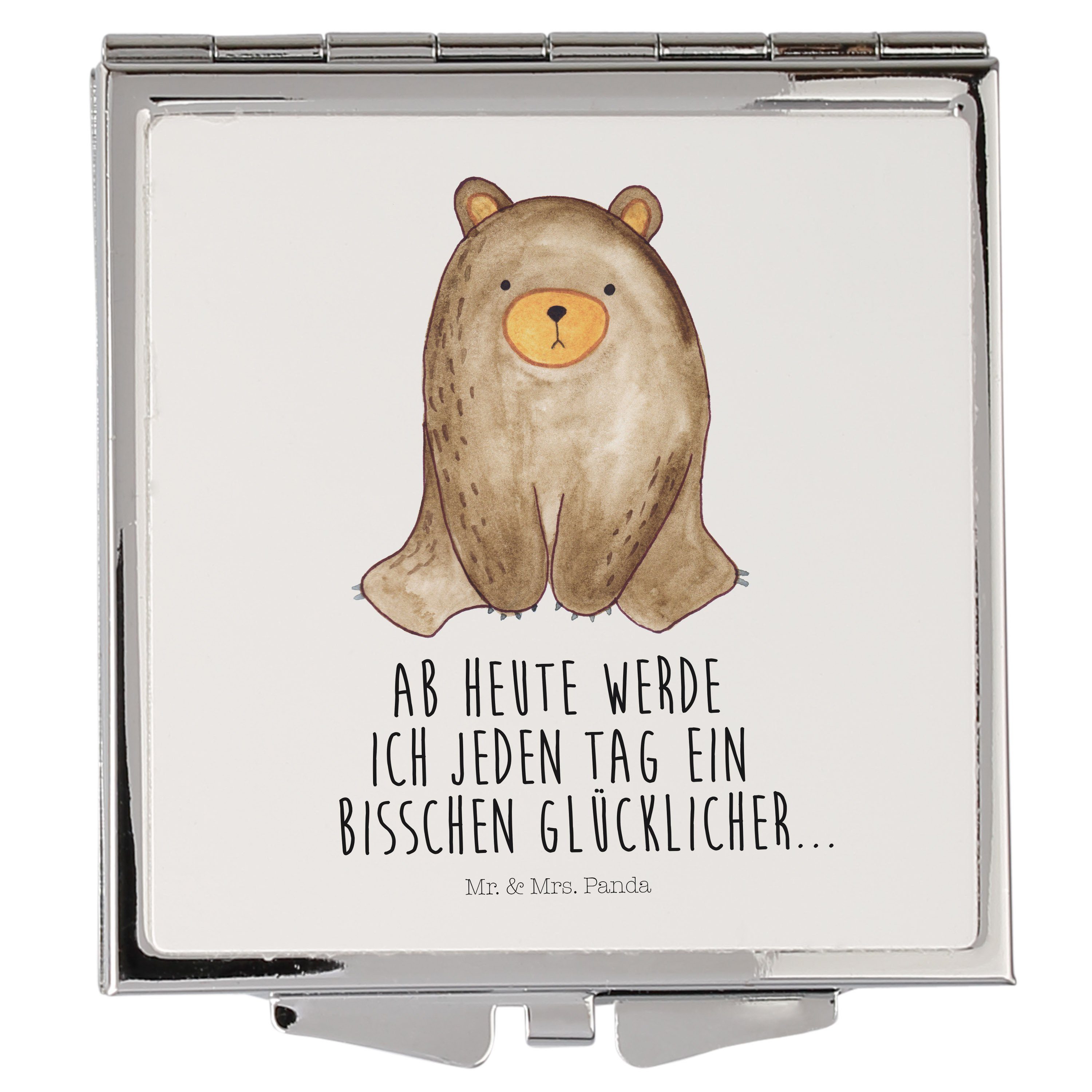 - Teddybär, (1-St) Kosmetikspiegel Weiß Handtasche, Panda Schminks & Geschenk, Mrs. - Mr. Bär silber, sitzend