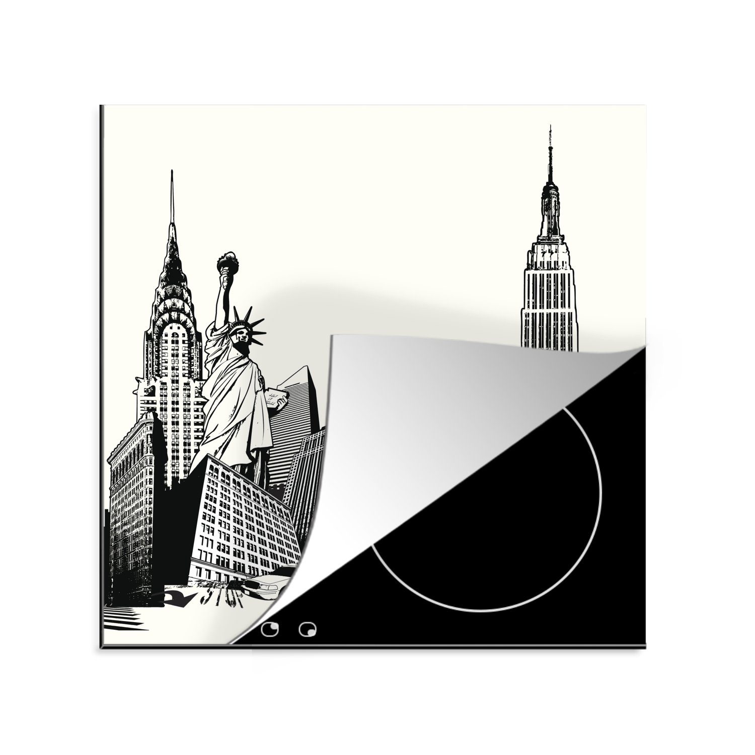 MuchoWow Herdblende-/Abdeckplatte New York - Vinyl, Arbeitsplatte Zeichnung, Ceranfeldabdeckung, cm, USA 78x78 - tlg), für (1 küche