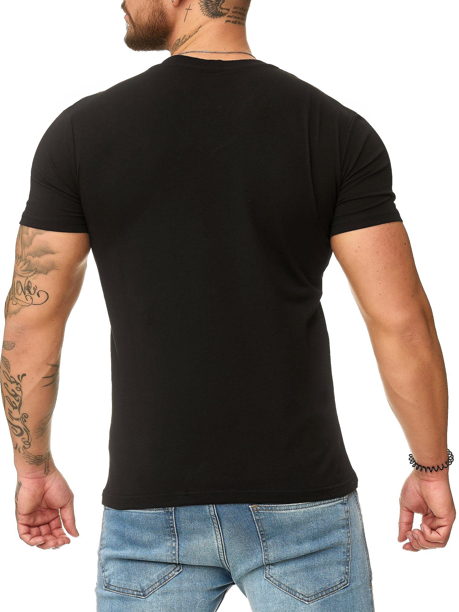 1309C Schwarz Freizeit Tee, 1-tlg) T-Shirt Kurzarmshirt (Shirt Fitness Casual Polo OneRedox