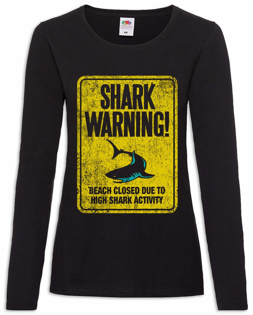Urban Backwoods Langarmshirt Shark Warning Sign II Damen Langarmshirt Weißer Hai Surfer Surfing (1-tlg) Diver Taucher Strand Warnung