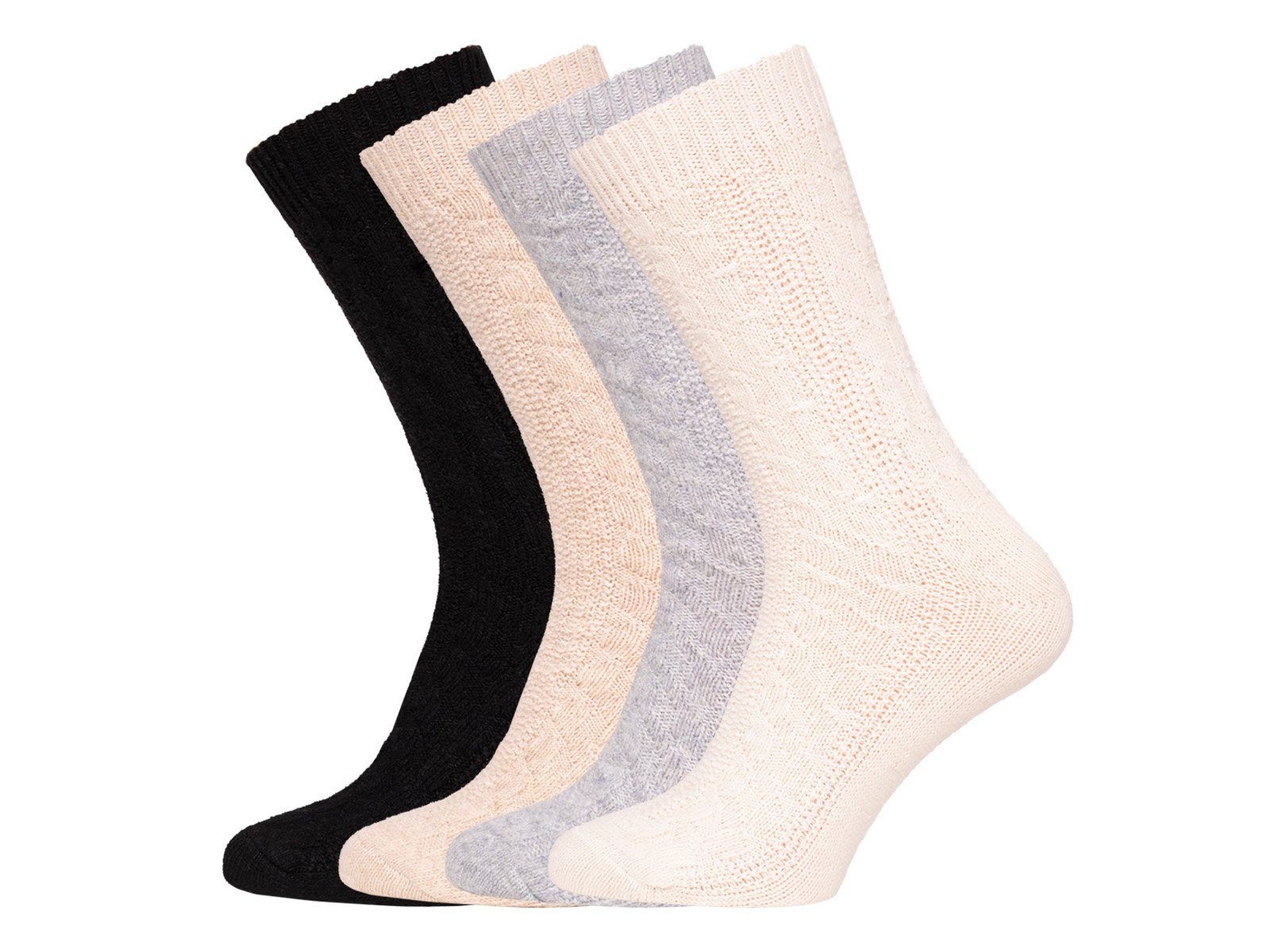 Beige Wollsocken HomeOfSocks Zopfmuster (Paar, strapazierfähige Wollsocken 1 Socks und Warm Feine Socken 70% Lammwolle Extra Paar) Lambswool