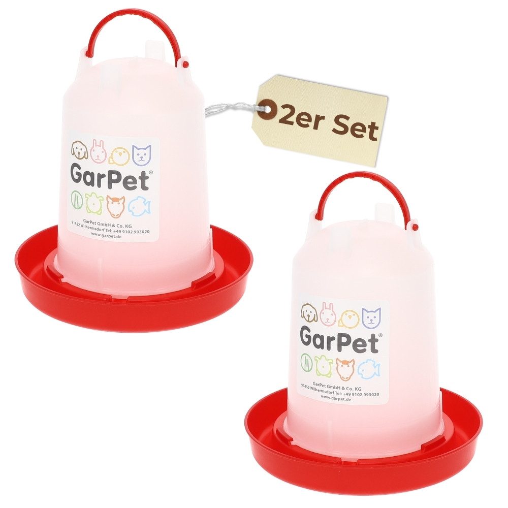 GarPet Wasserspender 2er Set Hühnertränke 1,5L Geflügeltränke Hühnerzubehör Wasserspender 0.75 l