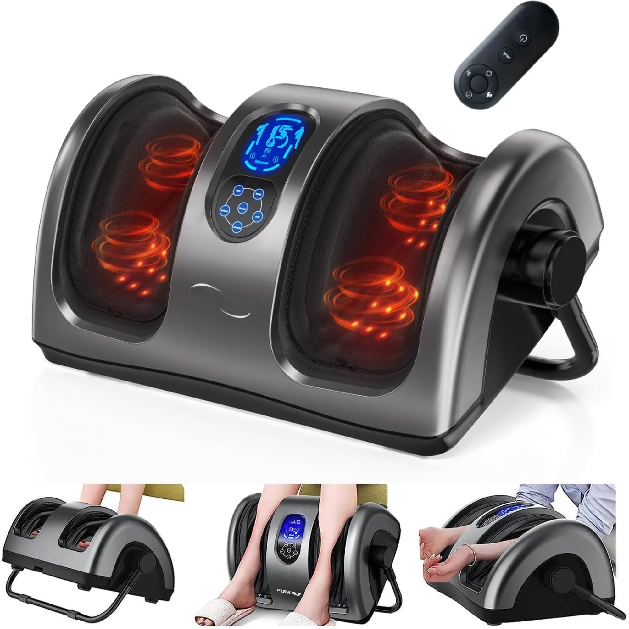 Vivitar Fußmassagegerät mit Wärmefunktion, 4 Massageprogrammen, 3 Geschwindigkeitsstufen, Knet- und Rollmassage, 96 Massagepunkten, 10 Massagerollen 1-tlg., 360° verstellbarer Stützstange, Fernbedienung, abnehmbaren Fußpolstern, Elektrisches Shiatsu-Fuß- und Wadenmassagegerät für zu Hause