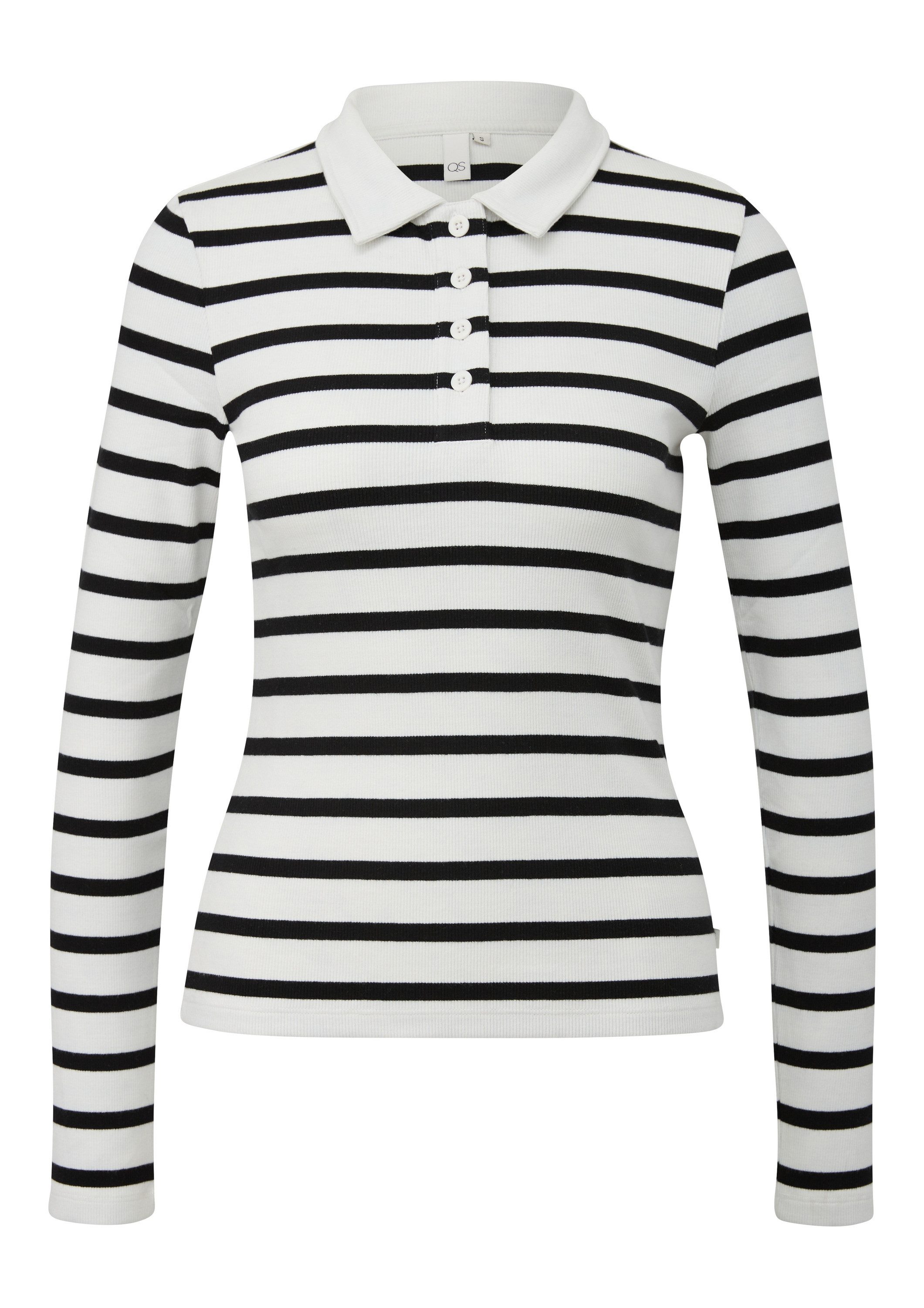 QS Langarmshirt T-Shirt Geripptes Poloshirt mit Streifen günstig online kaufen