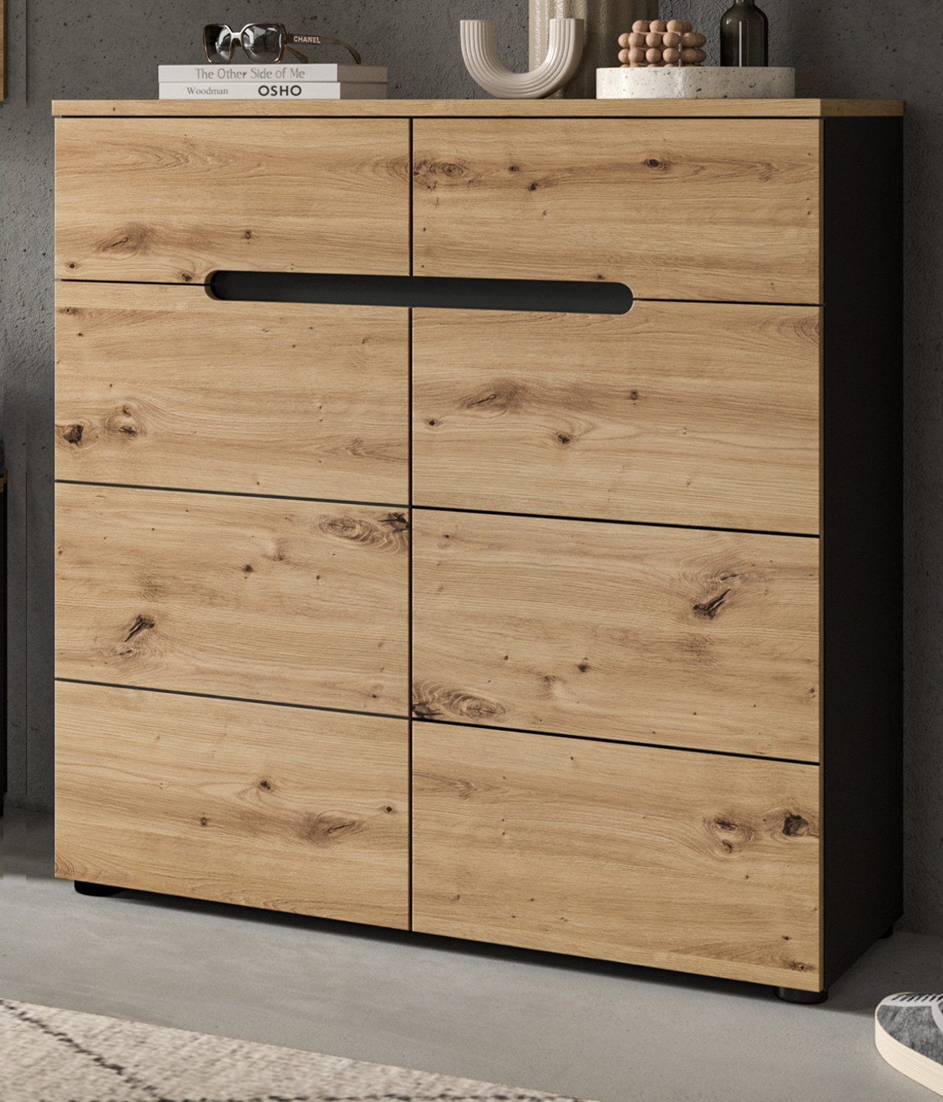 Inn.Furn Kommode Cooper (Sideboard in Artisan Eiche und grau, 100 x 81 cm), mit Soft-Close-Funktion