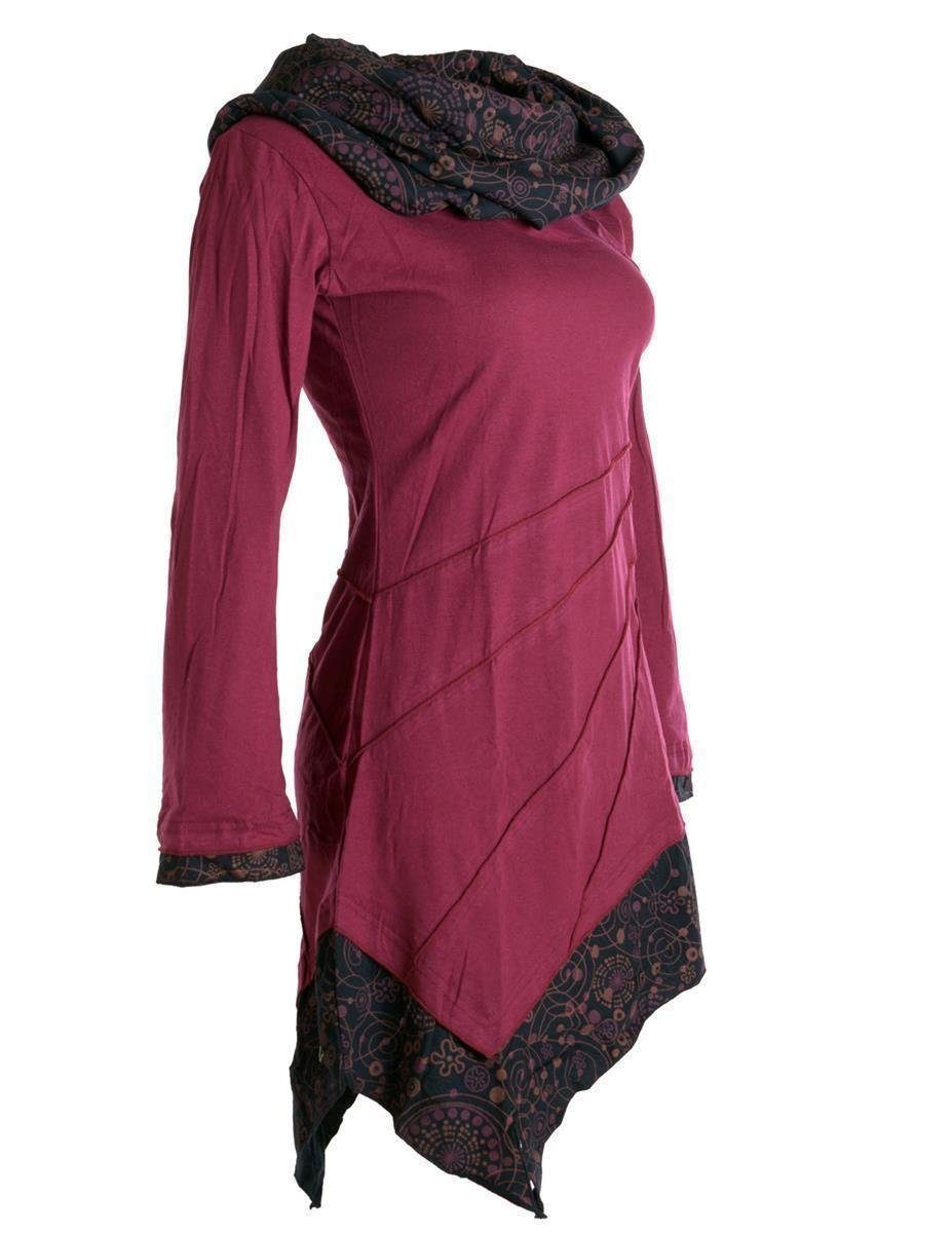 Vishes Jerseykleid Ethno, Hippie, Boho Goa, dunkelrot Style mit Baumwolle Kleid aus Asymmetrisches Schalkragen